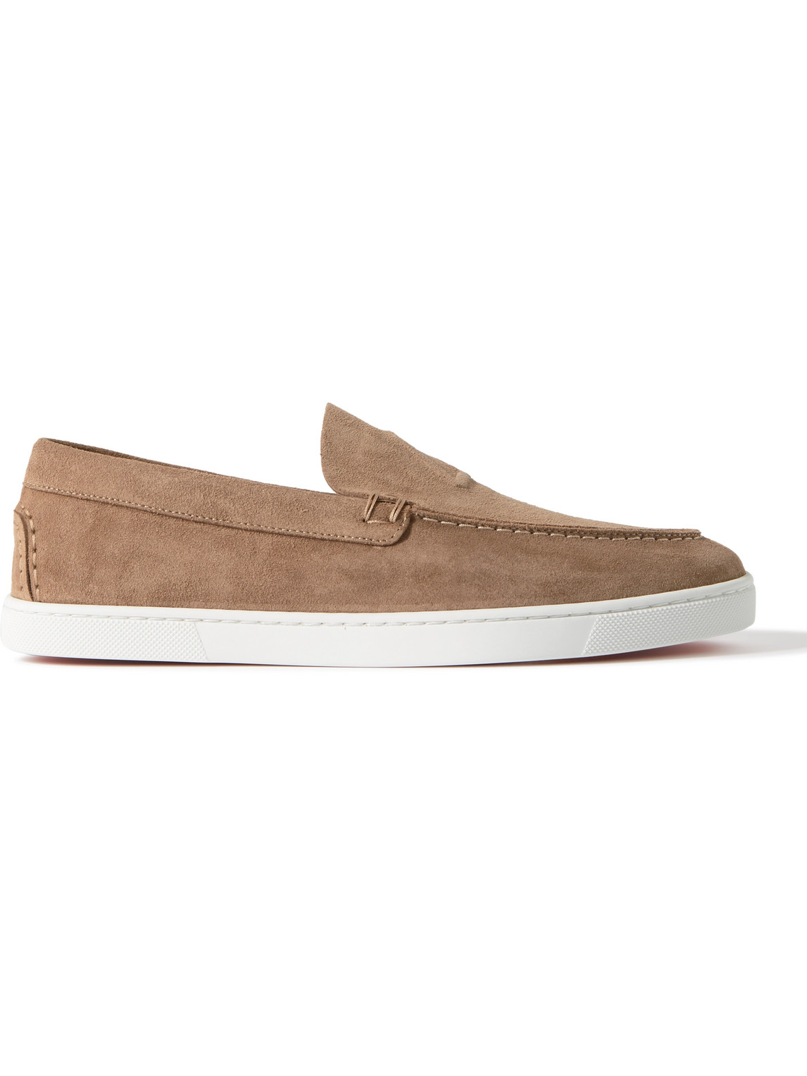 Shop Christian Louboutin Varsiboat Logo-embossed Suede Loafers In Brown