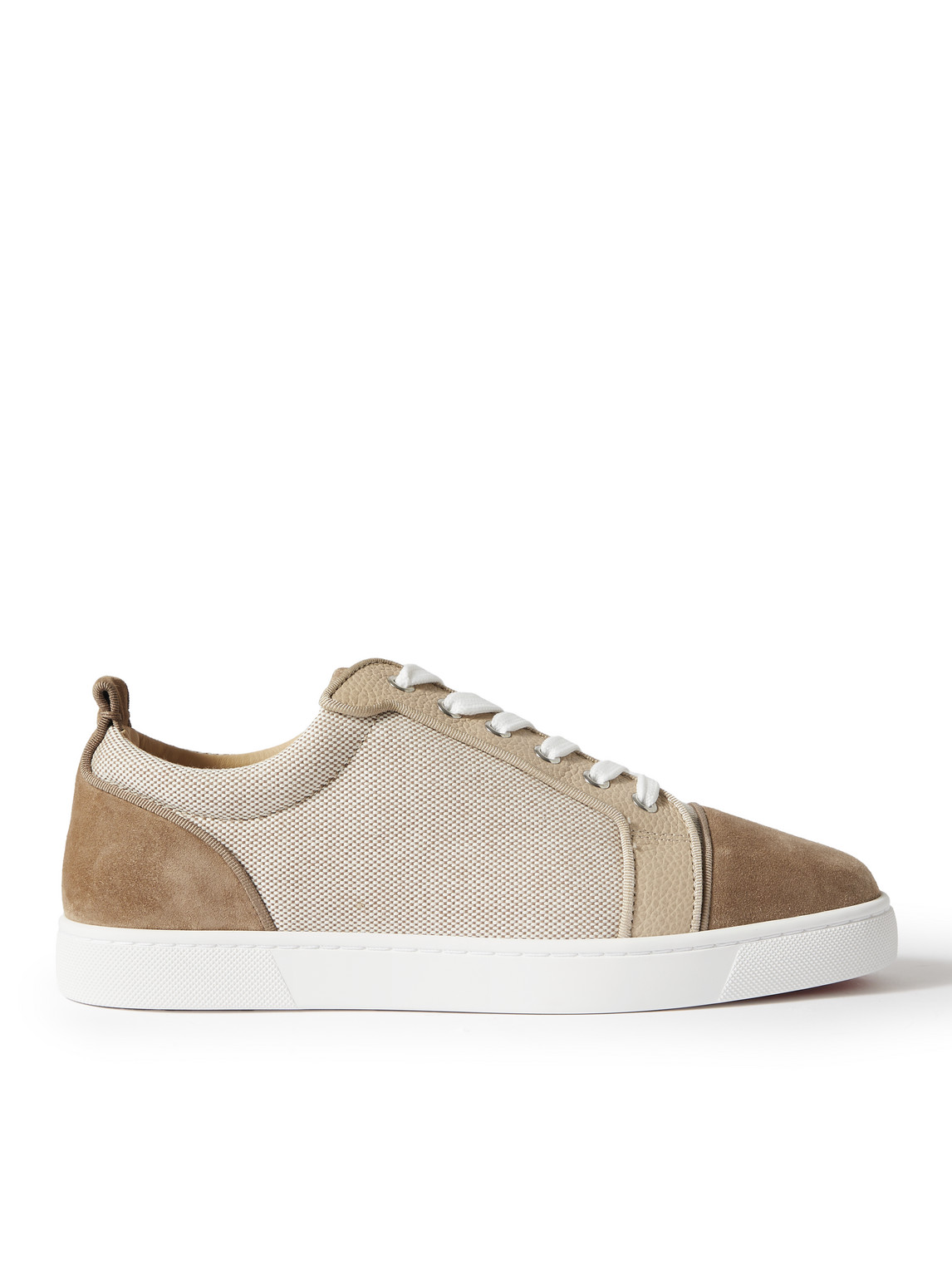 Christian Louboutin Louis Junior Linen, Leather And Suede Leather Sneakers In Brown