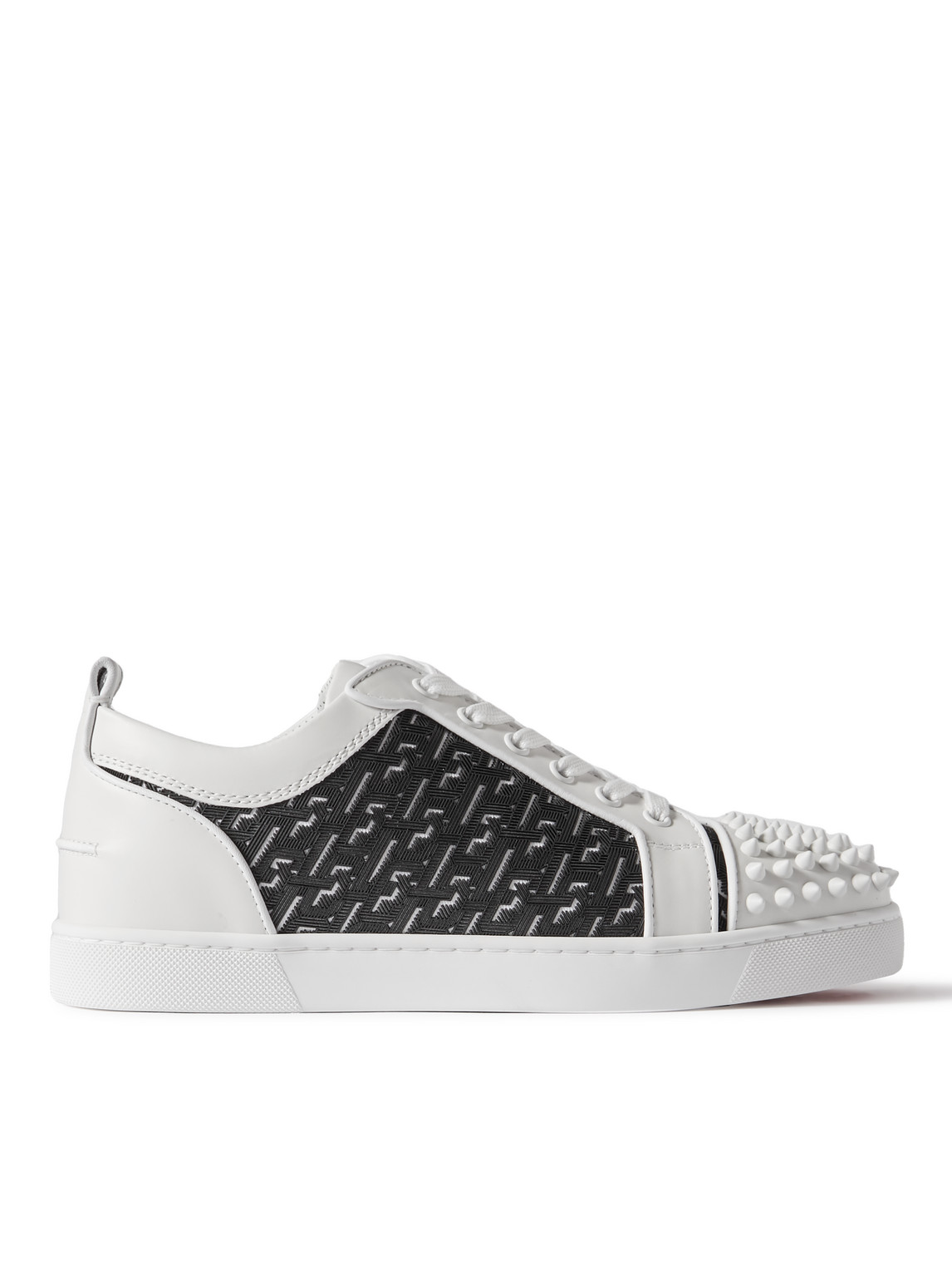 Christian Louboutin Louis Junior Spikes Rubber-trimmed Mesh And Suede Trainers In White