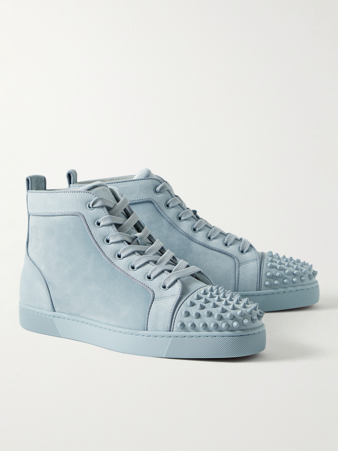 Shop Christian Louboutin Lou Spikes Orlato Suede High-top Sneakers In Blue