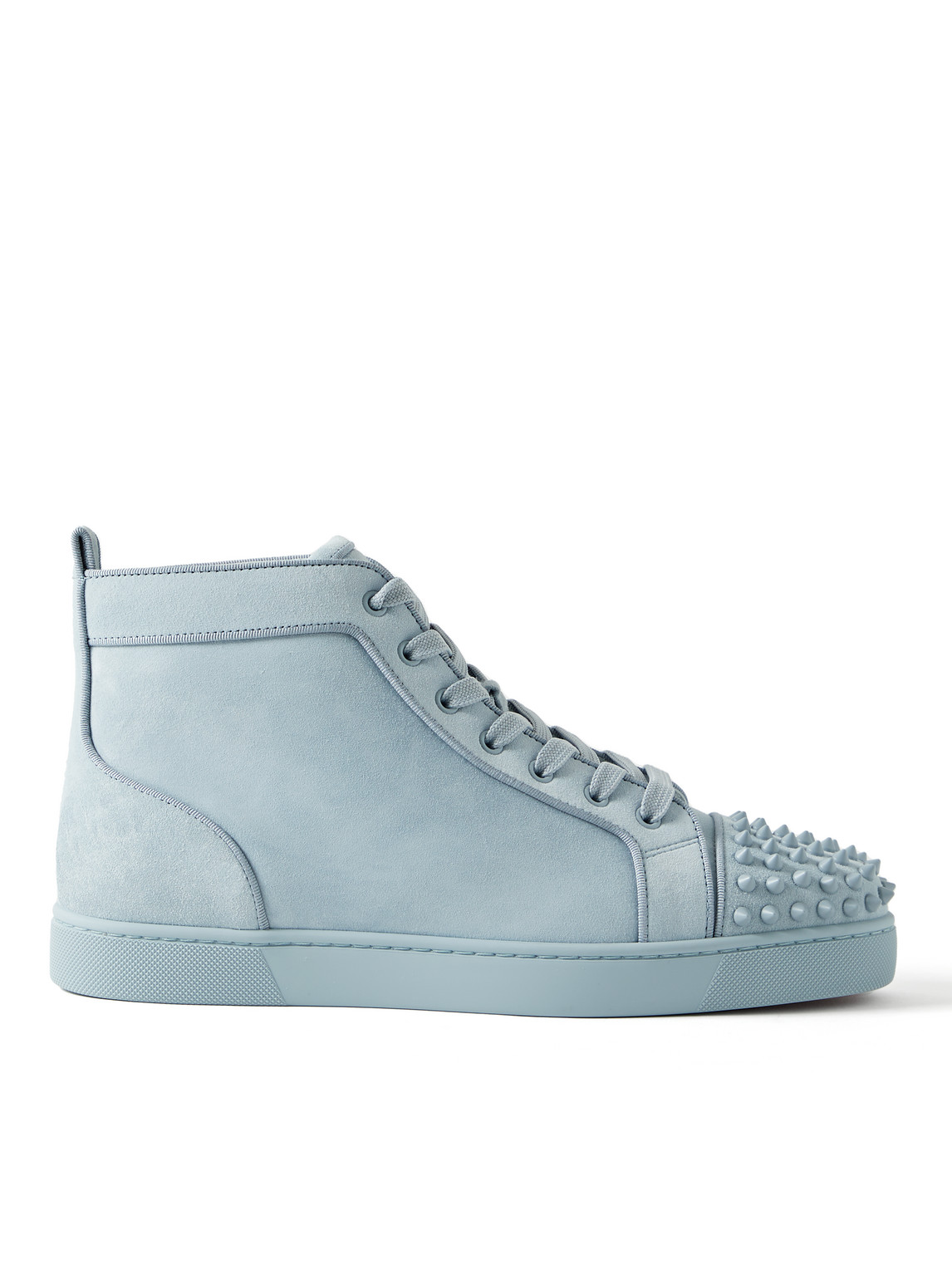 Shop Christian Louboutin Lou Spikes Orlato Suede High-top Sneakers In Blue
