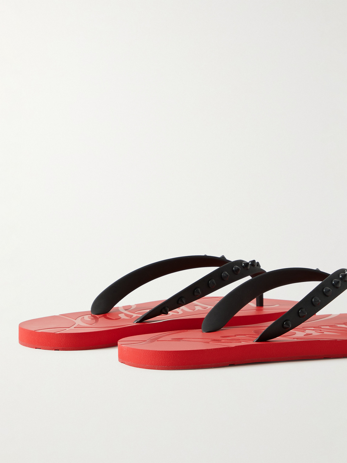 Shop Christian Louboutin Loubi Flip Spiked Rubber Flip Flops In Red