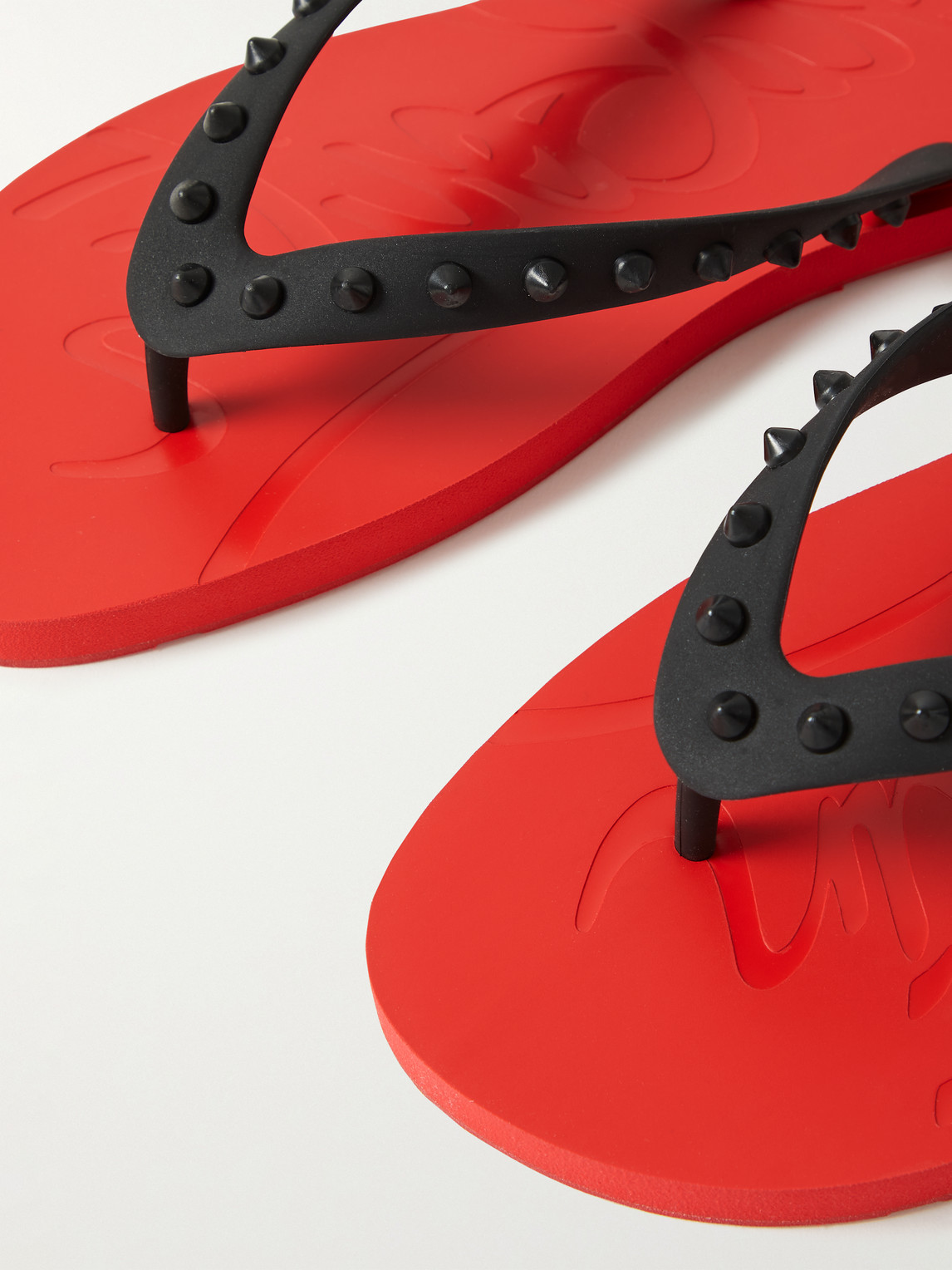 Christian Louboutin Men's Loubi Tonal Spiked Red Sole Flip Flops In Red