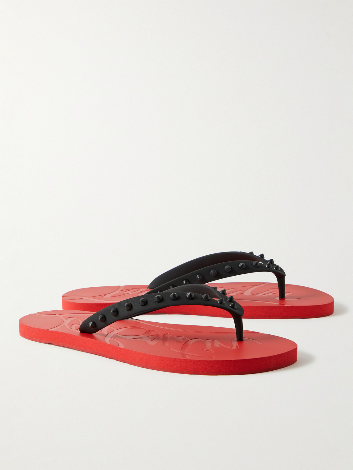 Christian Louboutin Men's Loubi Tonal Spiked Red Sole Flip Flops In Red