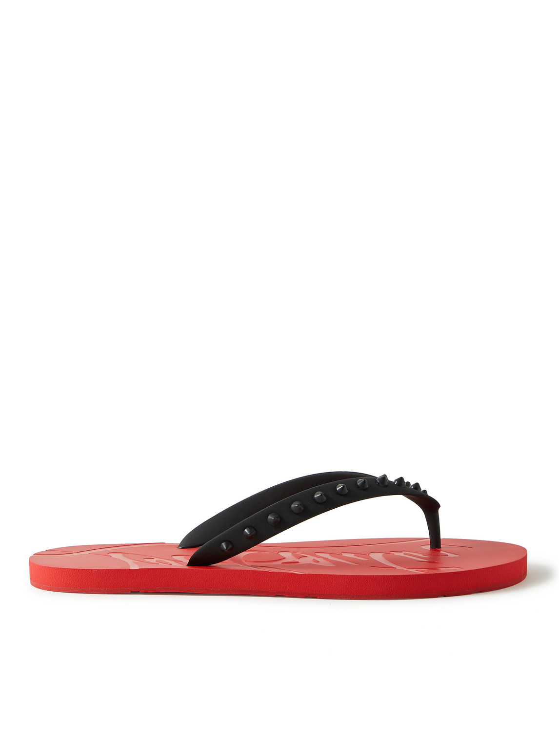 Shop Christian Louboutin Loubi Flip Spiked Rubber Flip Flops In Red