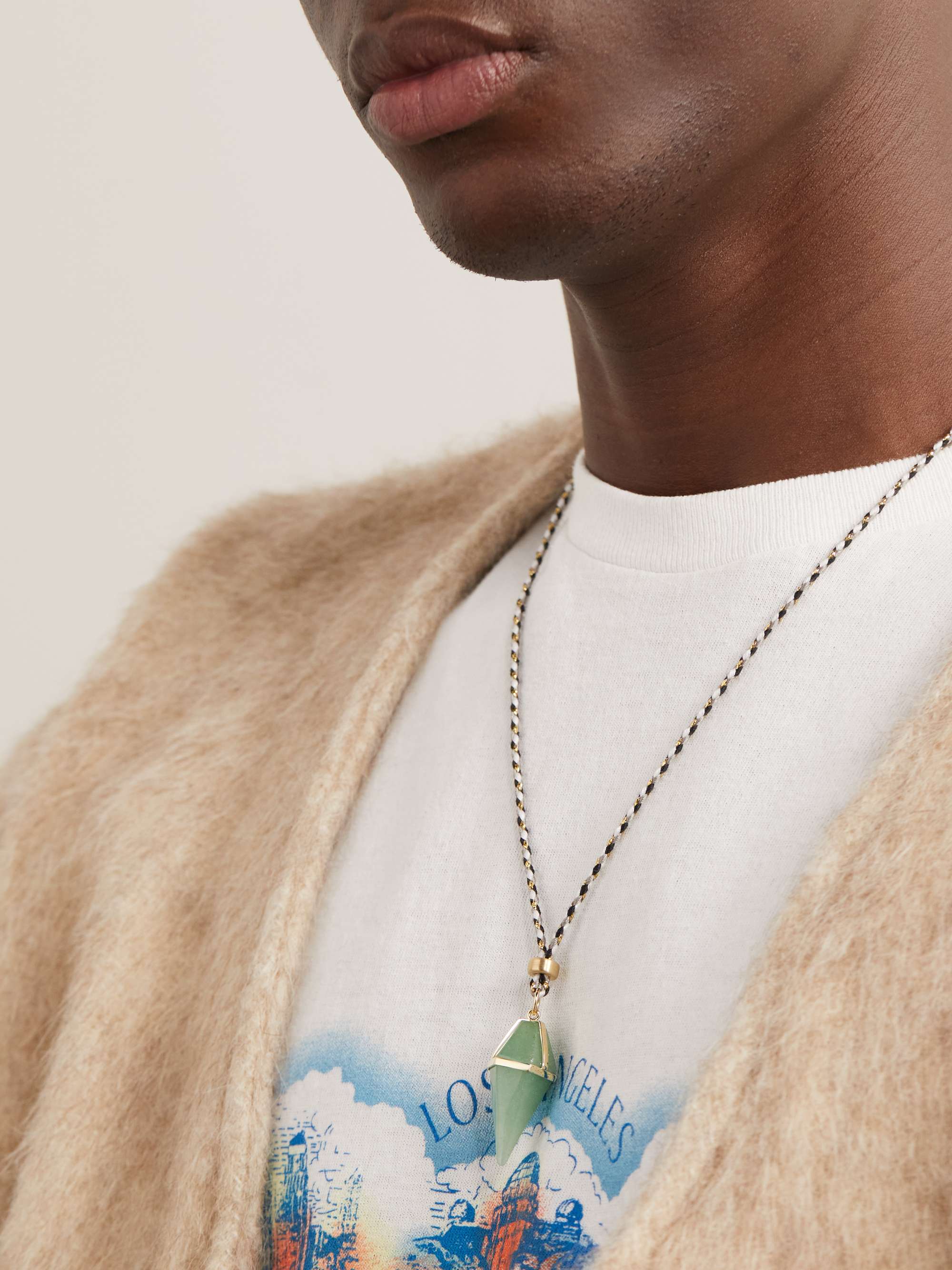JACQUIE AICHE Gold, Aventurine and Cord Pendant Necklace