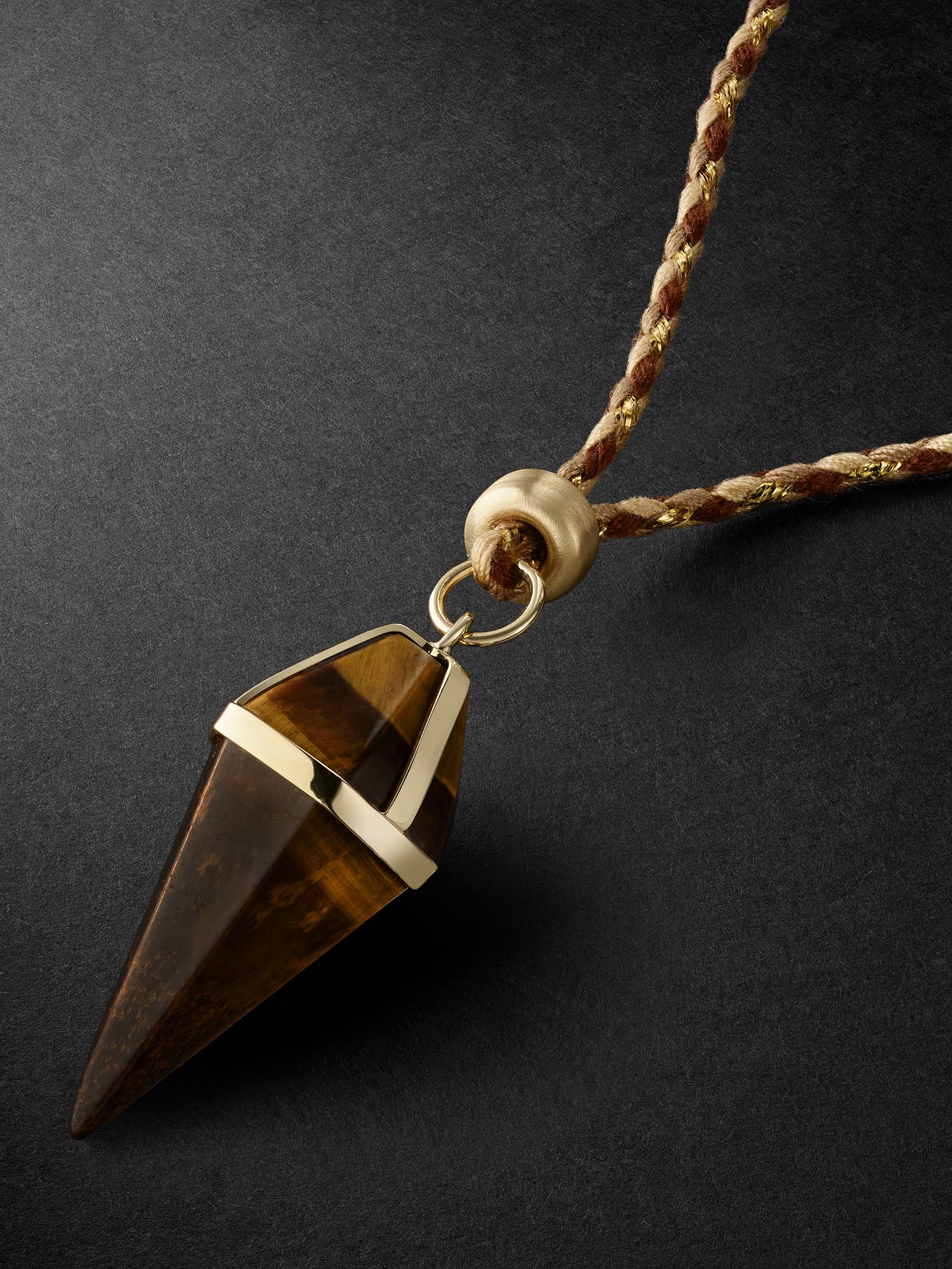 JACQUIE AICHE Gold, Tiger's Eye and Cord Pendant Necklace