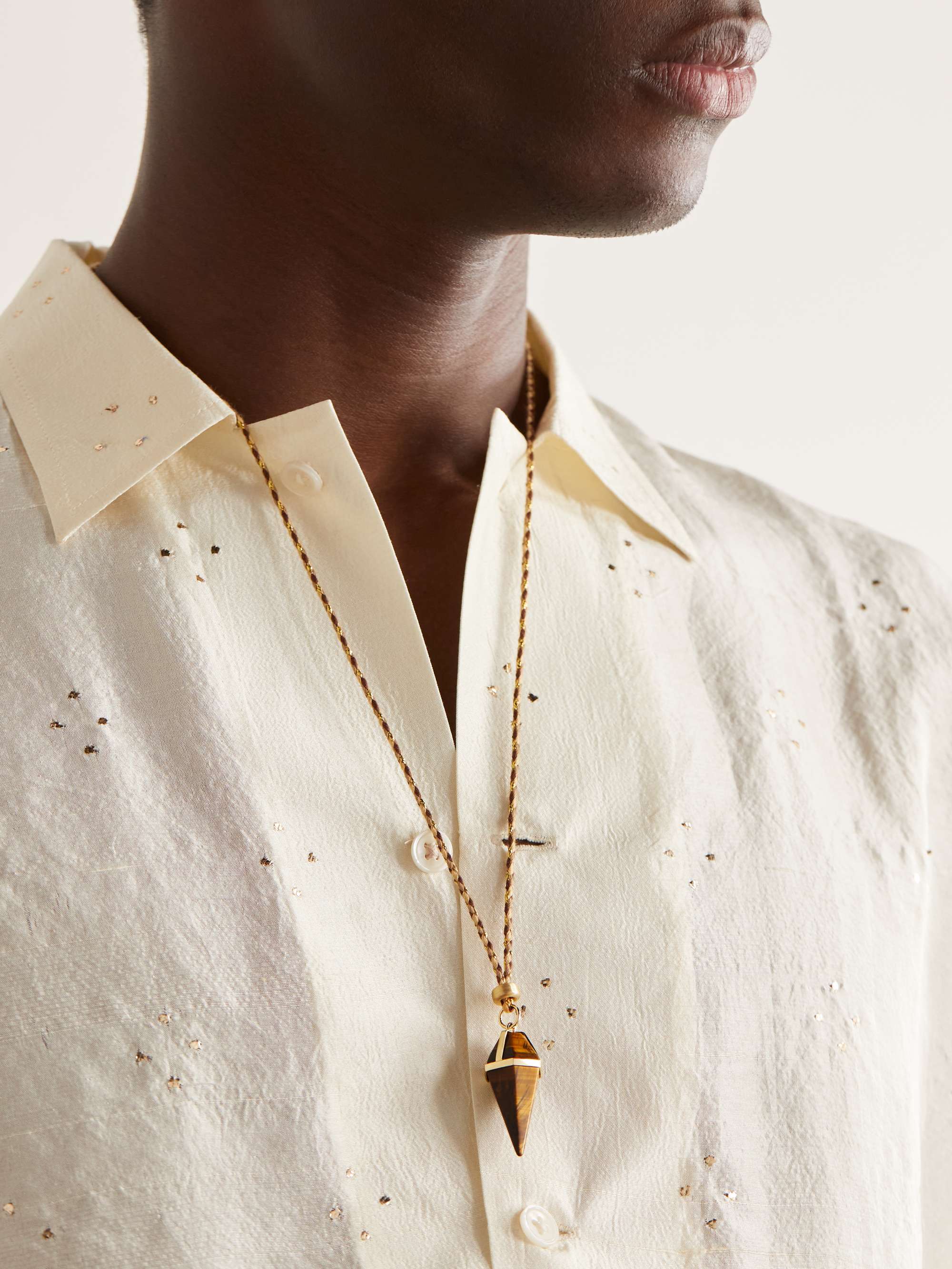 JACQUIE AICHE Gold, Tiger's Eye and Cord Pendant Necklace