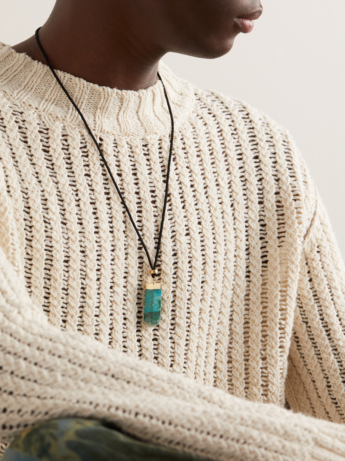 Shop Jacquie Aiche Gold, Amazonite And Cord Pendant Necklace In Blue