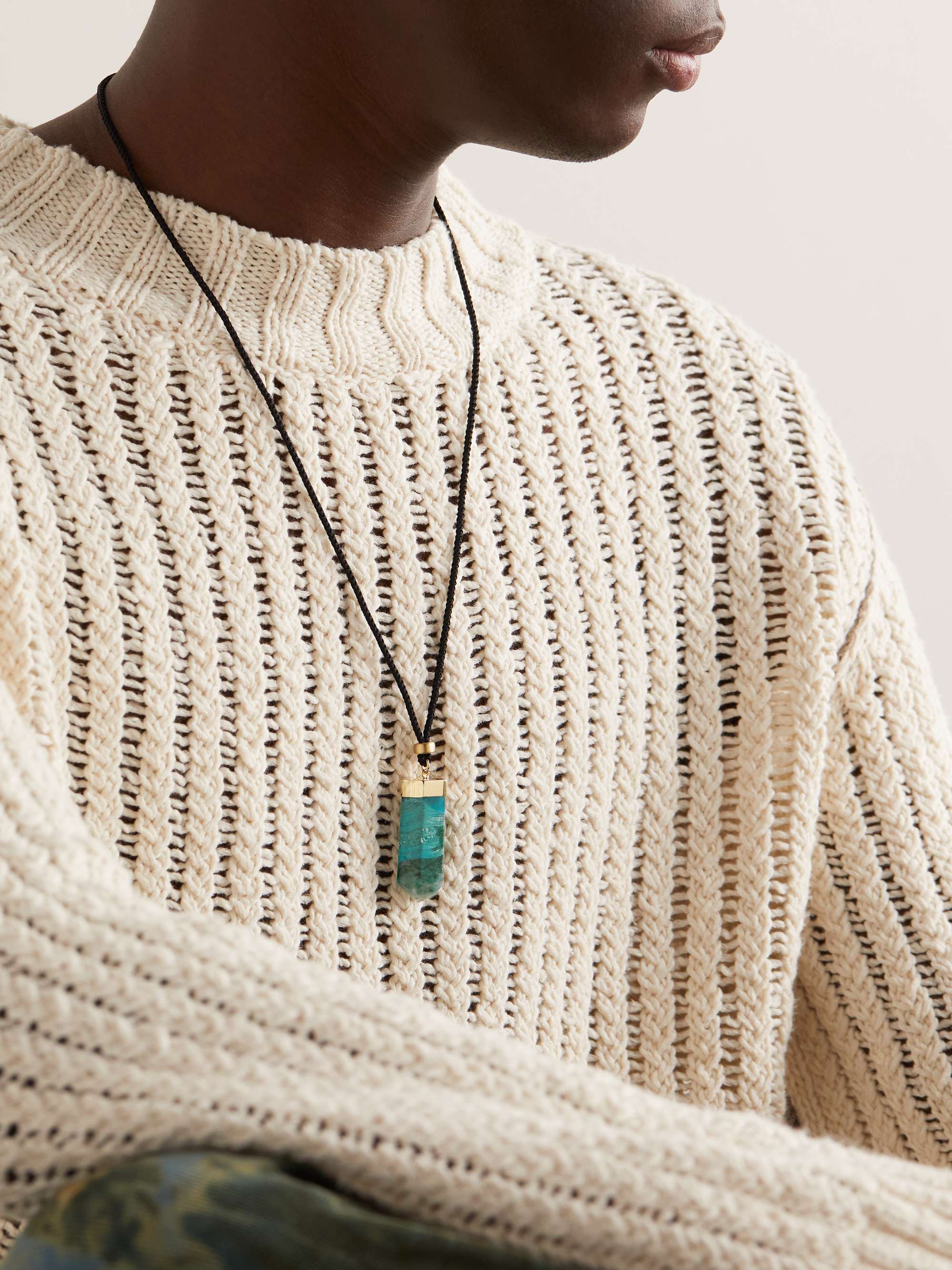 JACQUIE AICHE Gold, Amazonite and Cord Pendant Necklace