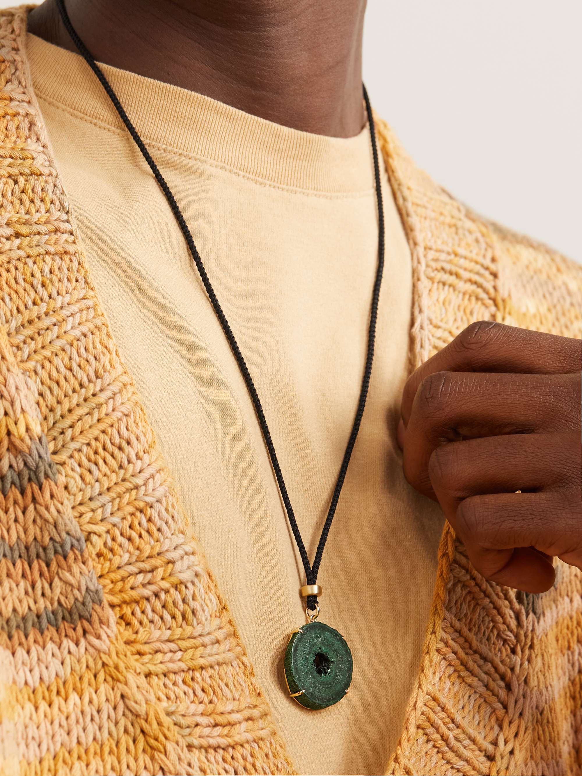 JACQUIE AICHE Gold, Malachite and Cord Pendant Necklace