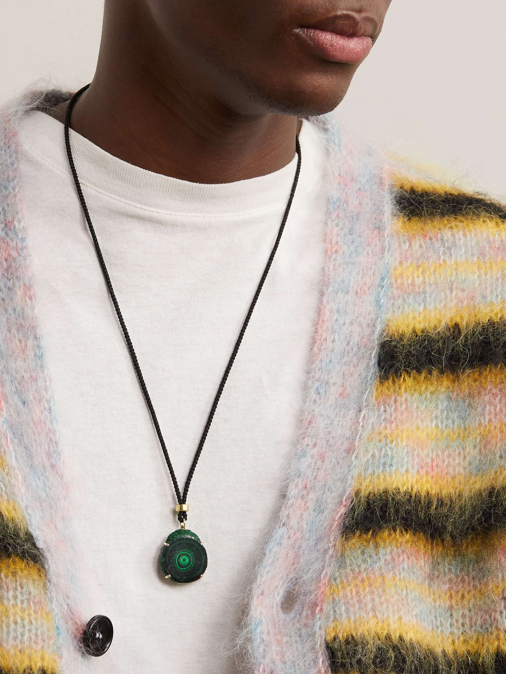 JACQUIE AICHE Gold, Malachite and Cord Pendant Necklace