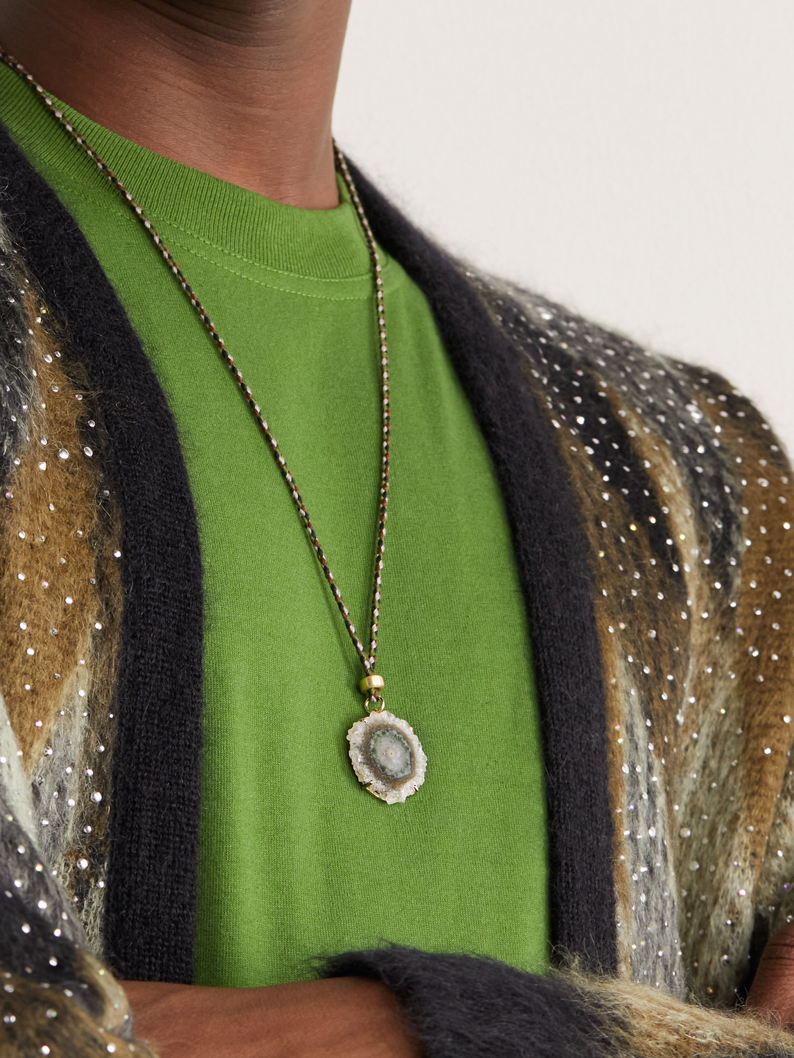 Shop Jacquie Aiche Gold, Geode And Cord Pendant Necklace