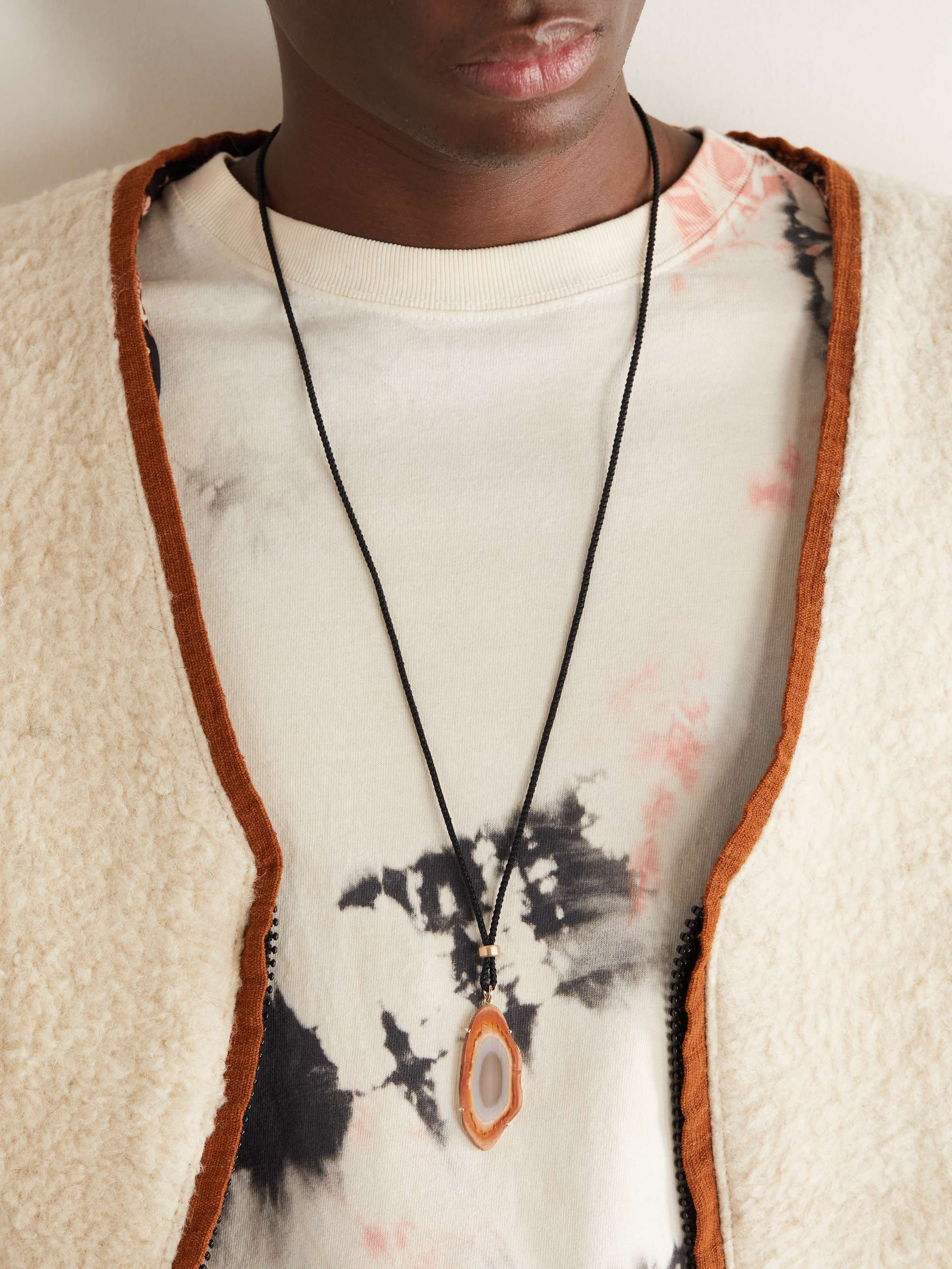 JACQUIE AICHE Gold, Jasper and Cord Pendant Necklace
