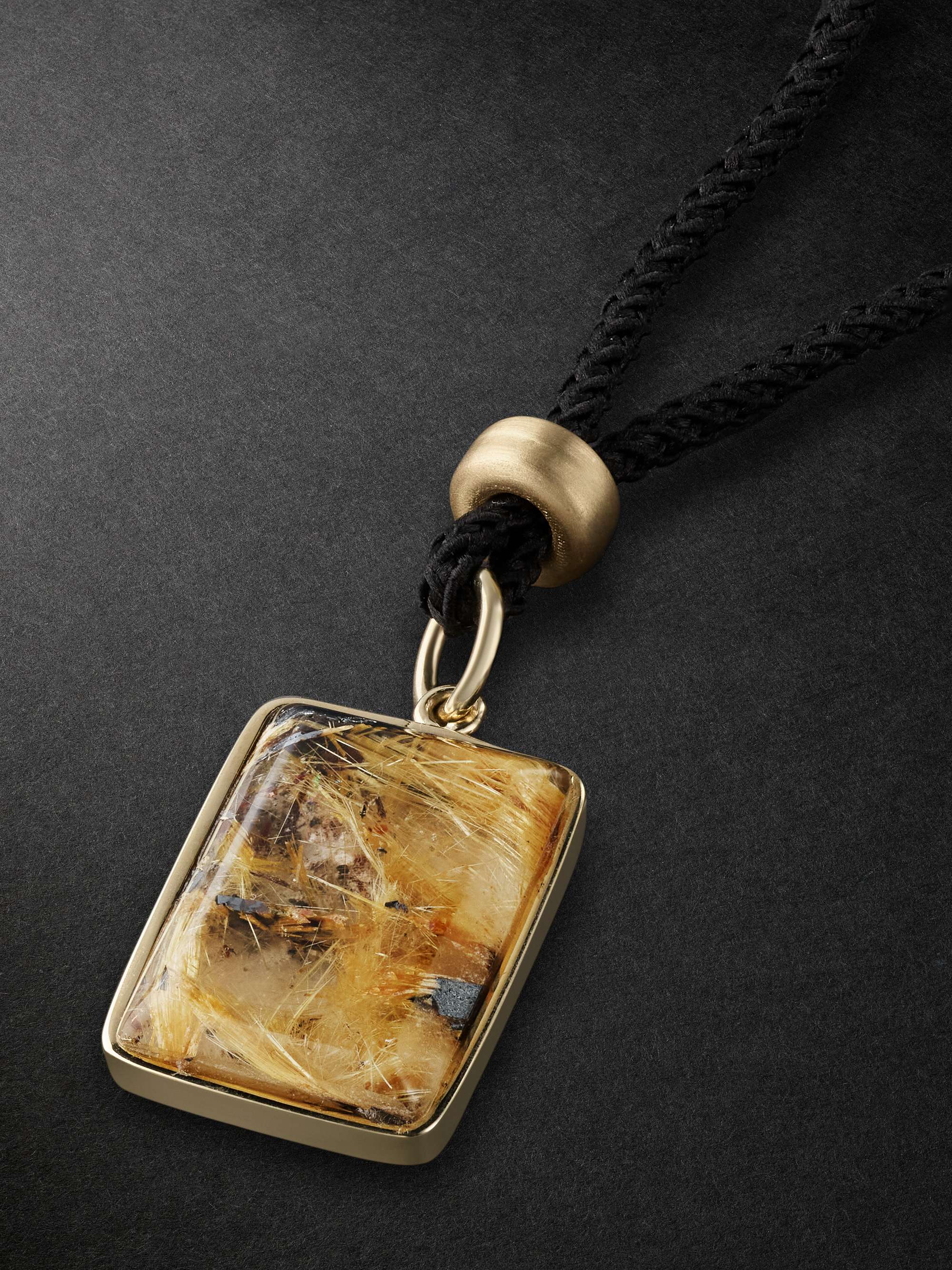 JACQUIE AICHE Gold, Rutilated Quartz and Cord Pendant Necklace