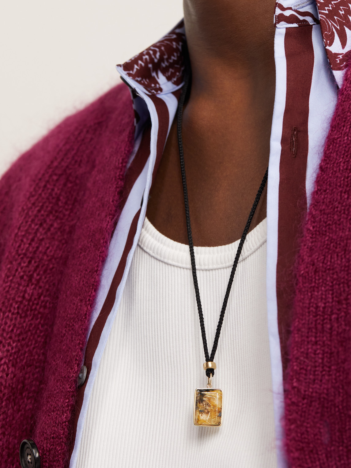 Shop Jacquie Aiche Gold, Rutilated Quartz And Cord Pendant Necklace