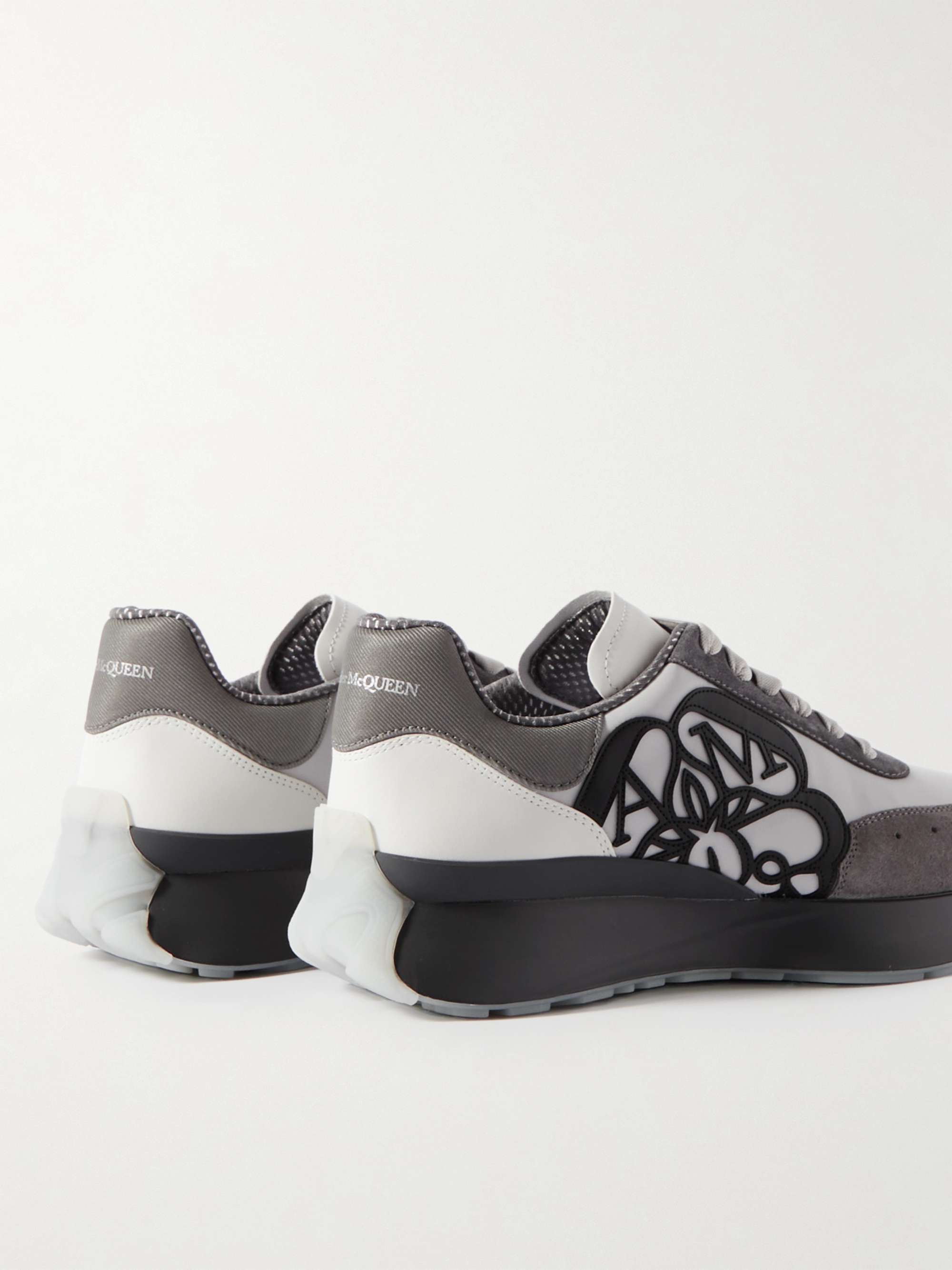 ALEXANDER MCQUEEN Sprint Runner Exaggerated-Sole Appliquéd Satin, Leather and Suede Sneakers