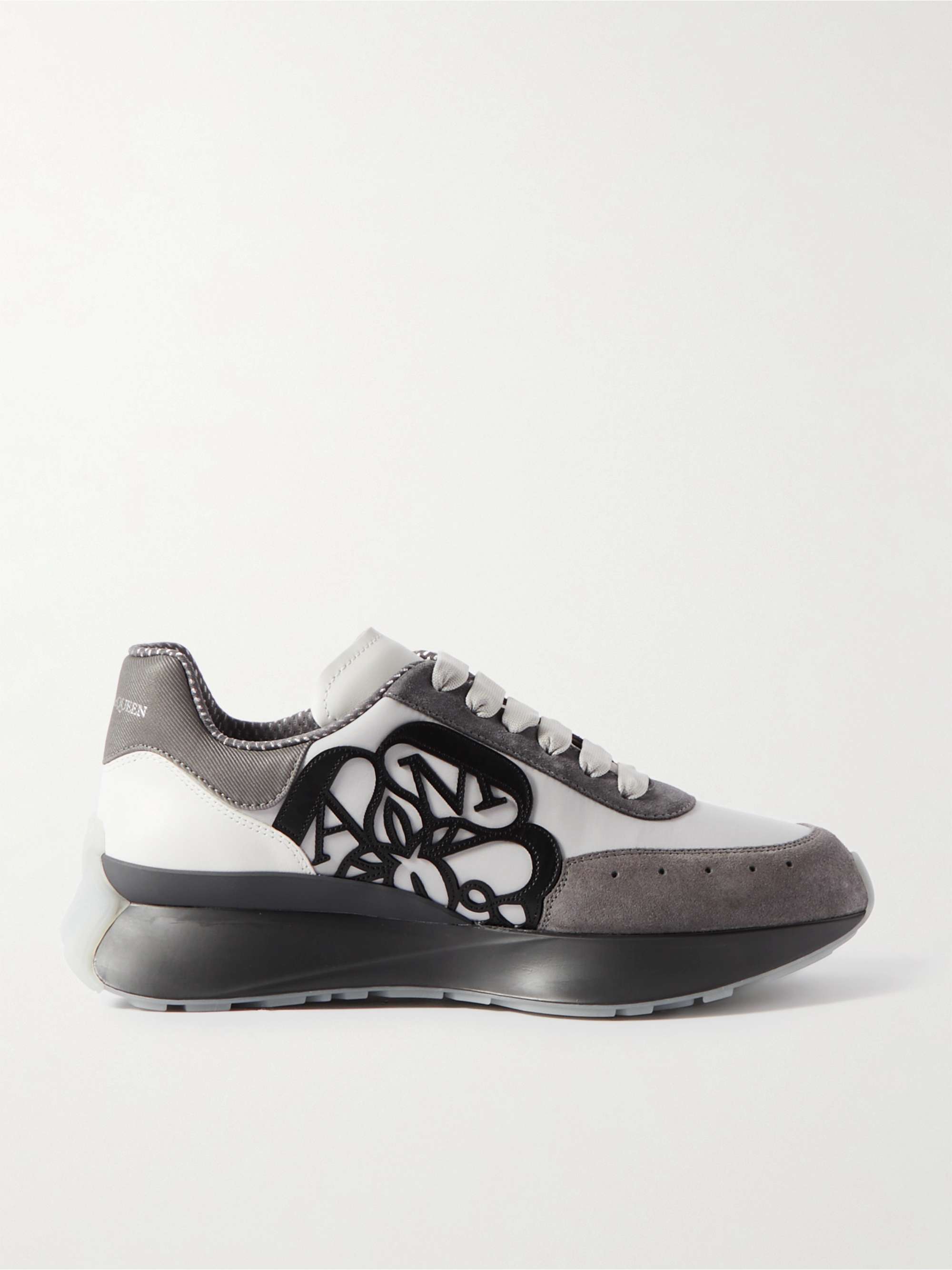 ALEXANDER MCQUEEN Sprint Runner Exaggerated-Sole Appliquéd Satin, Leather  and Suede Sneakers | MR PORTER