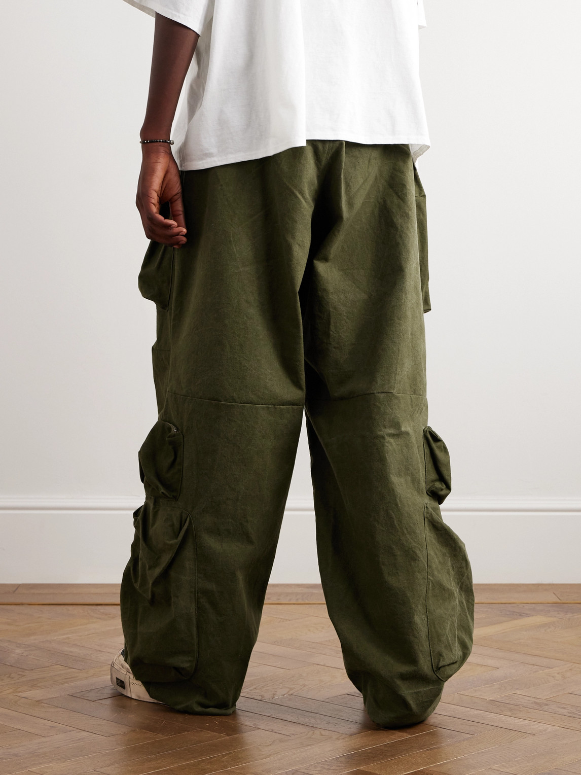 Shop Readymade Wide-leg Cotton Cargo Trousers In Green