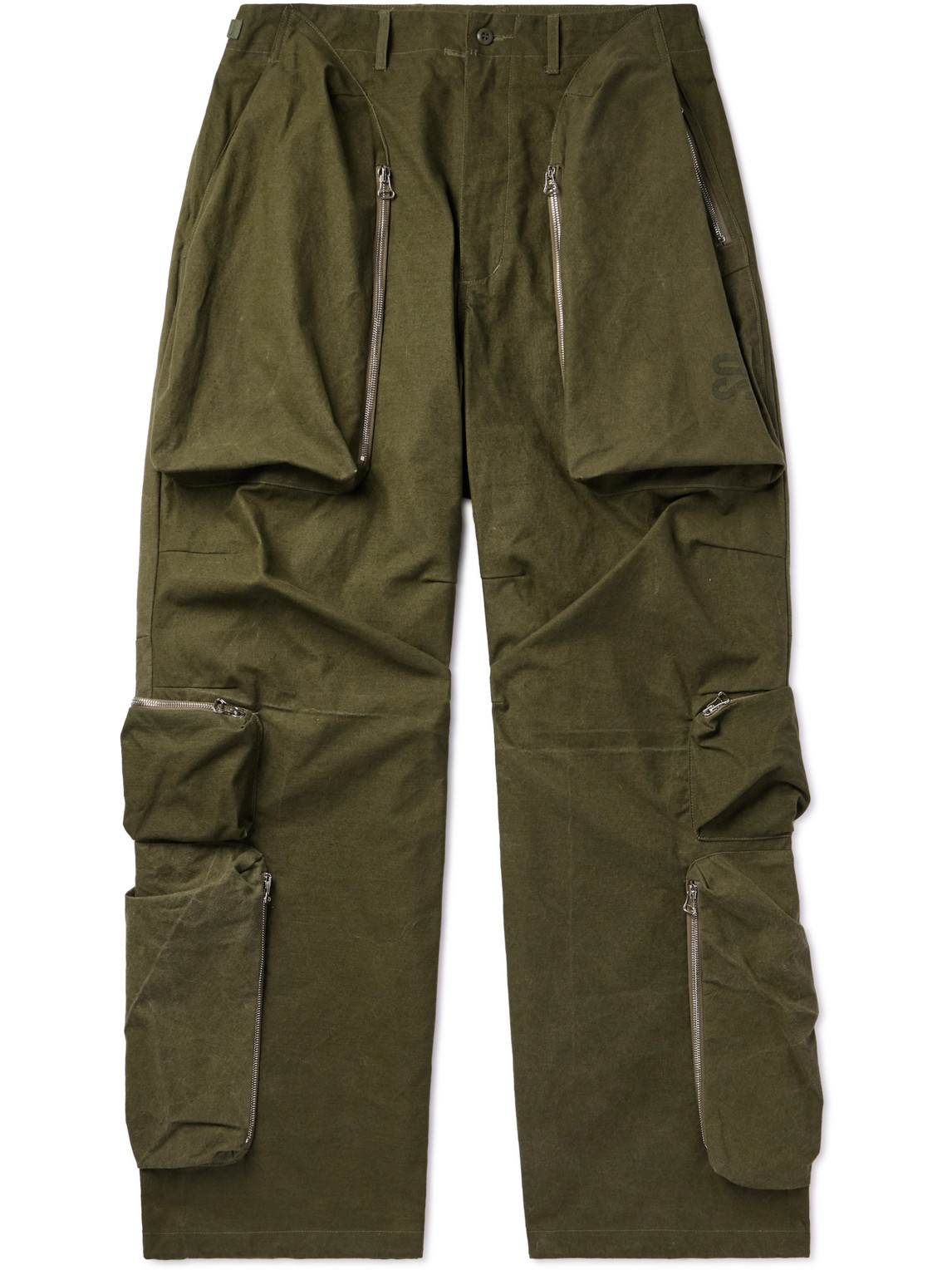 Readymade Wide-leg Cotton Cargo Trousers In Green