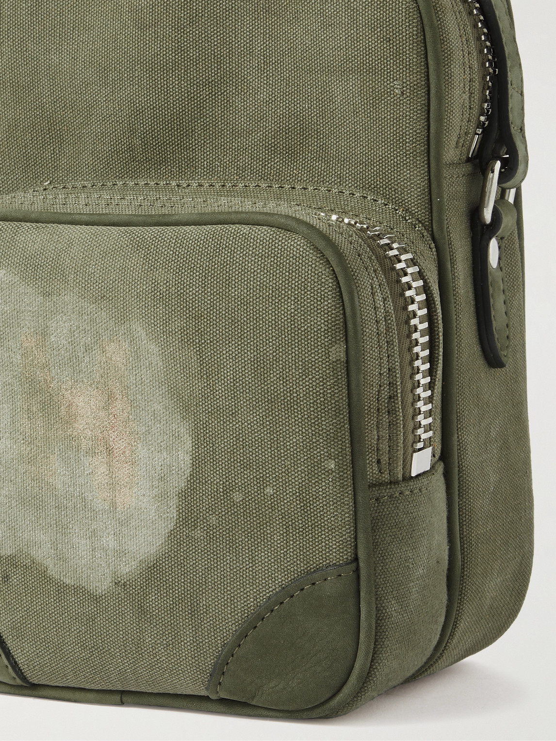 Shop Readymade Suede-trimmed Distressed Canvas Messenger Bag In Green