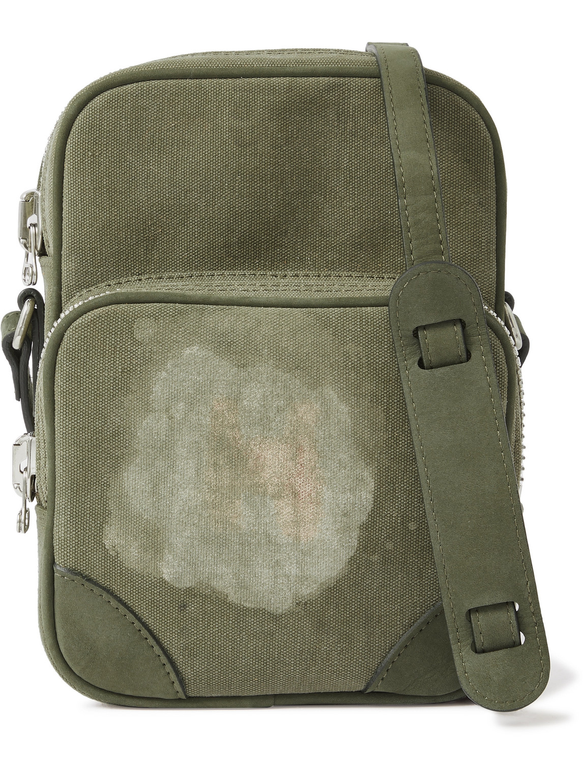 Readymade Suede-trimmed Distressed Canvas Messenger Bag In Green