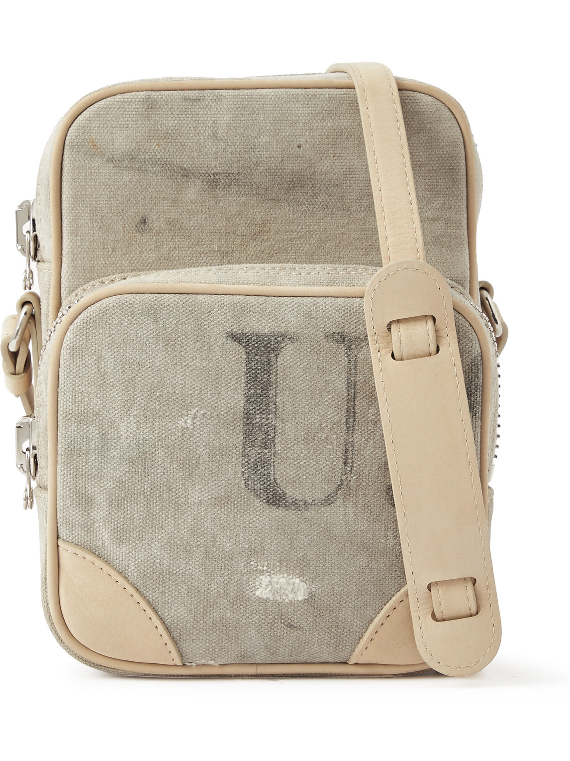 READYMADE Suede-Trimmed Distressed Canvas Messenger Bag