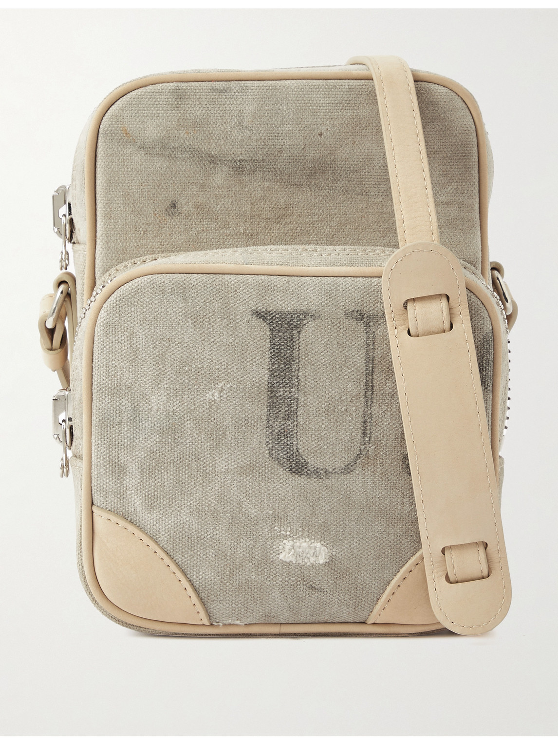 Suede-Trimmed Distressed Canvas Messenger Bag