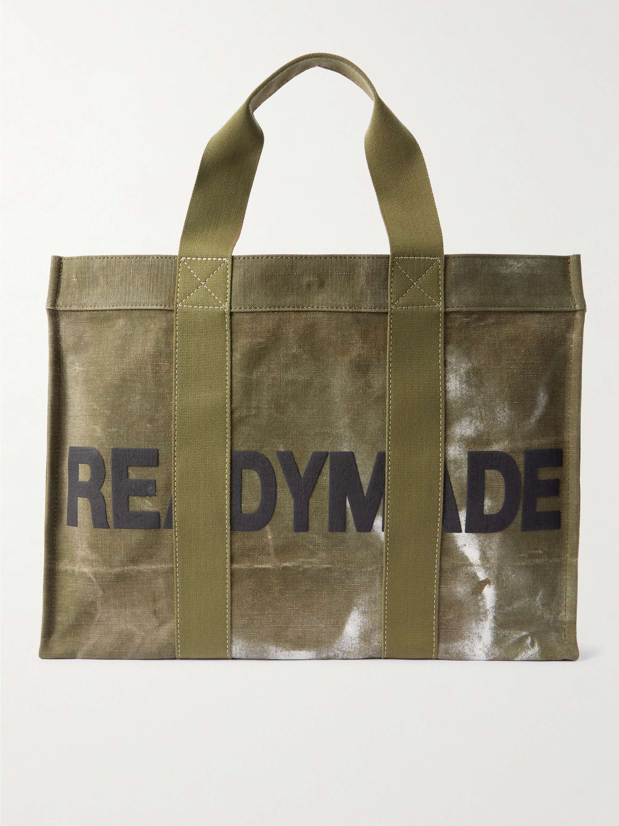 READYMADE Logo-Print Webbing-Trimmed Waxed Cotton-Canvas Tote Bag