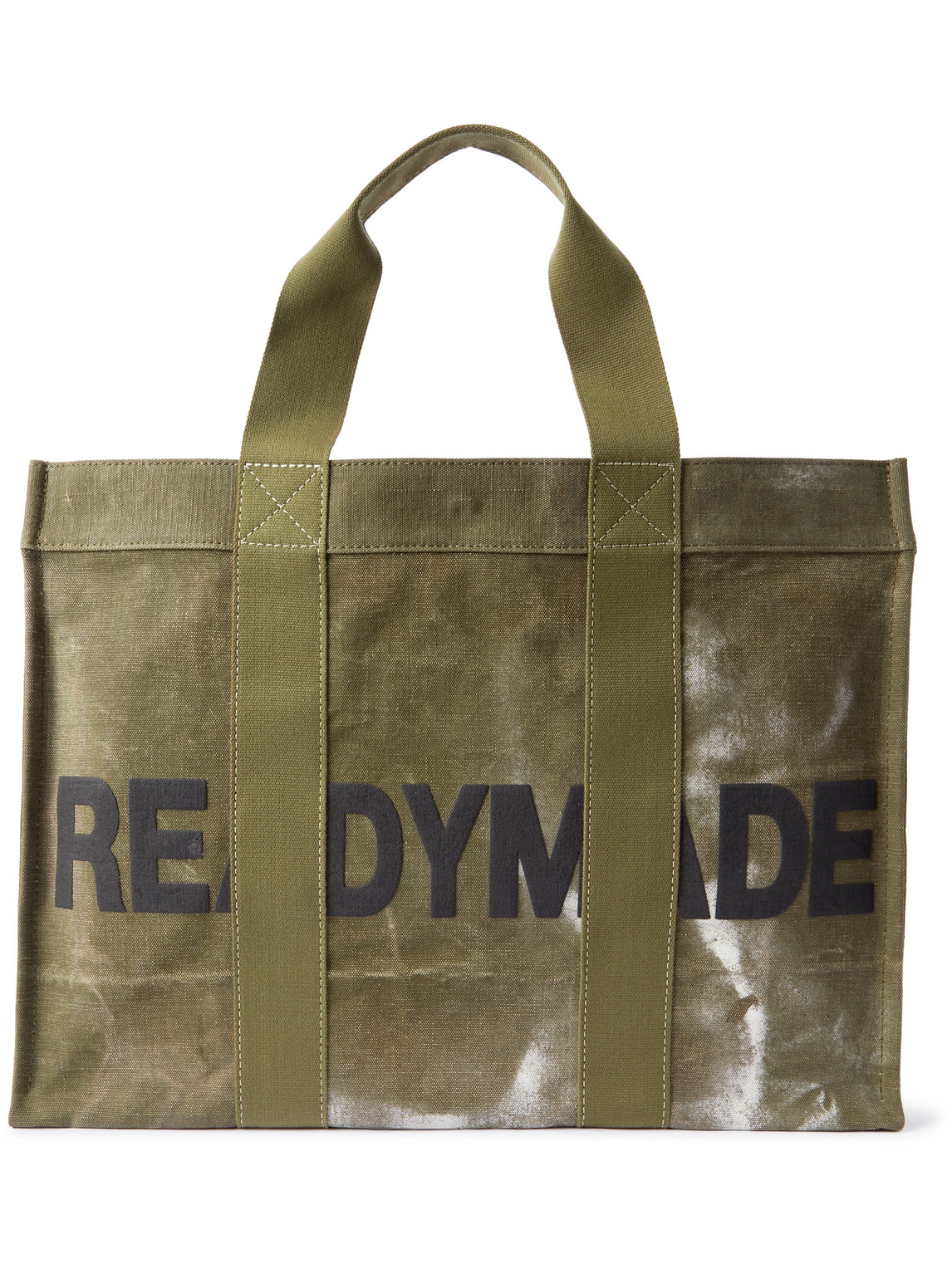 Readymade Logo-print Webbing-trimmed Waxed Cotton-canvas Tote Bag In Green