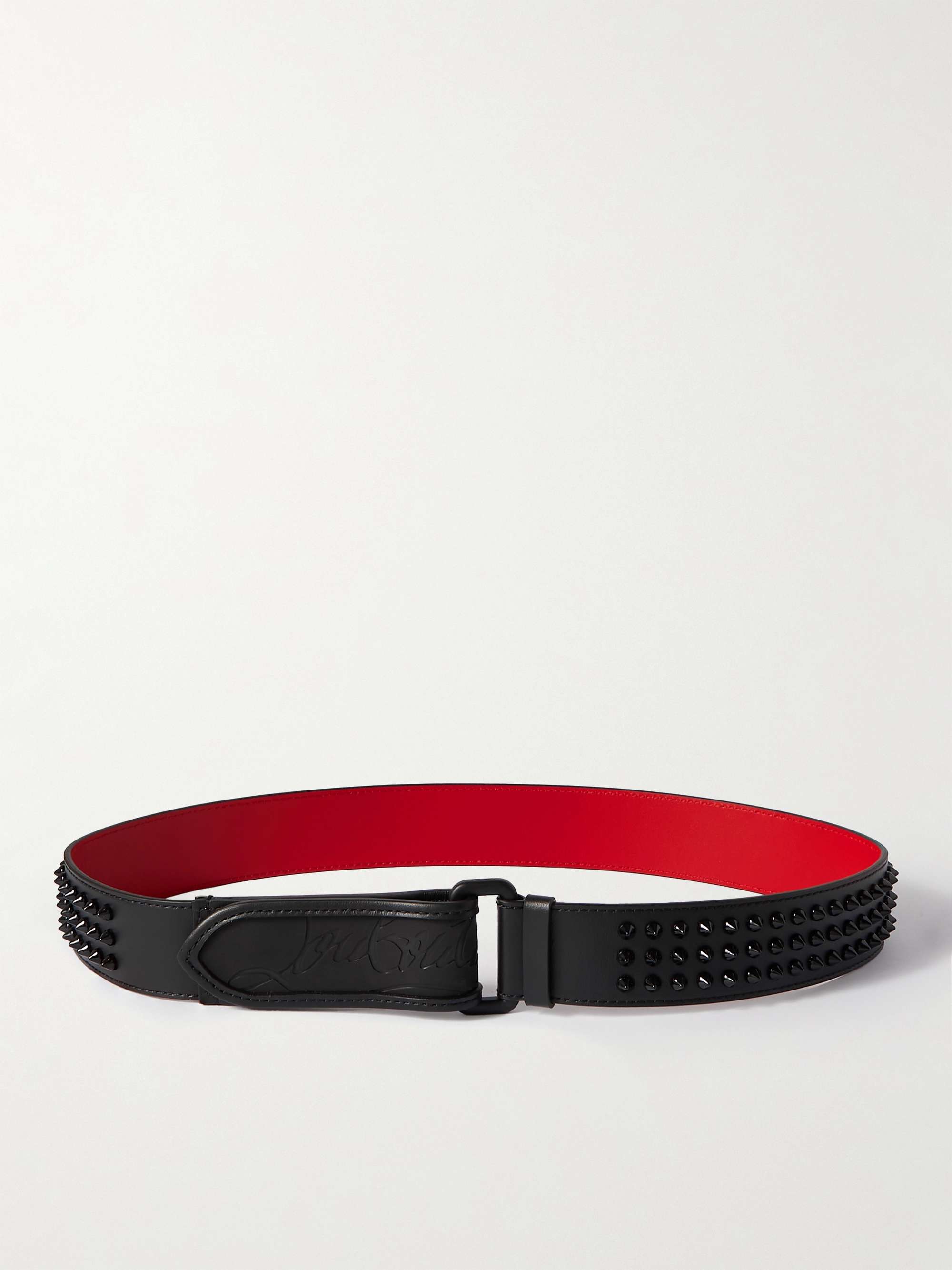 4cm Logo-Debossed Studded Rubber-Trimmed Leather Belt
