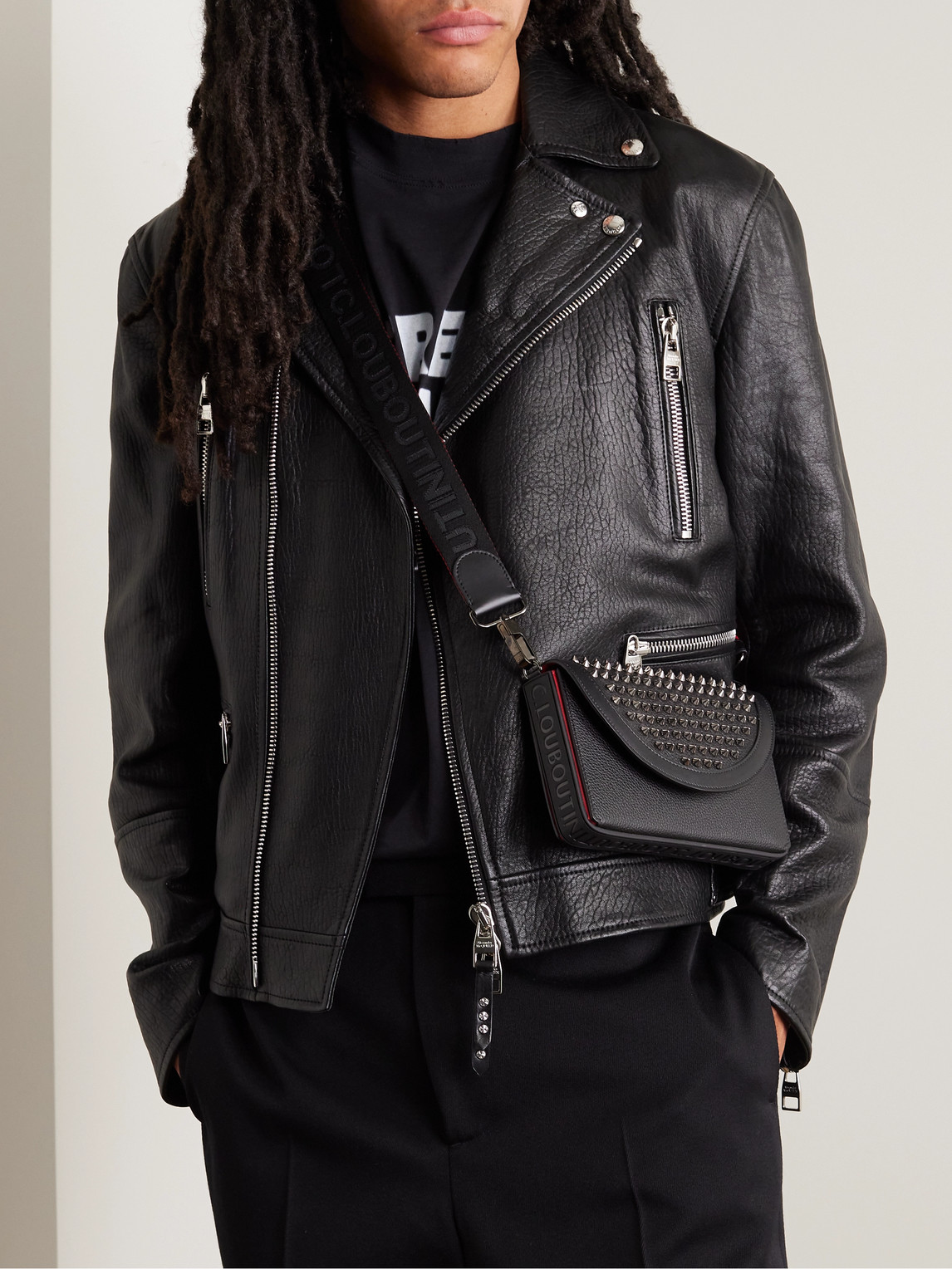 Shop Christian Louboutin Explorafunk Studded Full-grain Leather Messenger Bag In Black