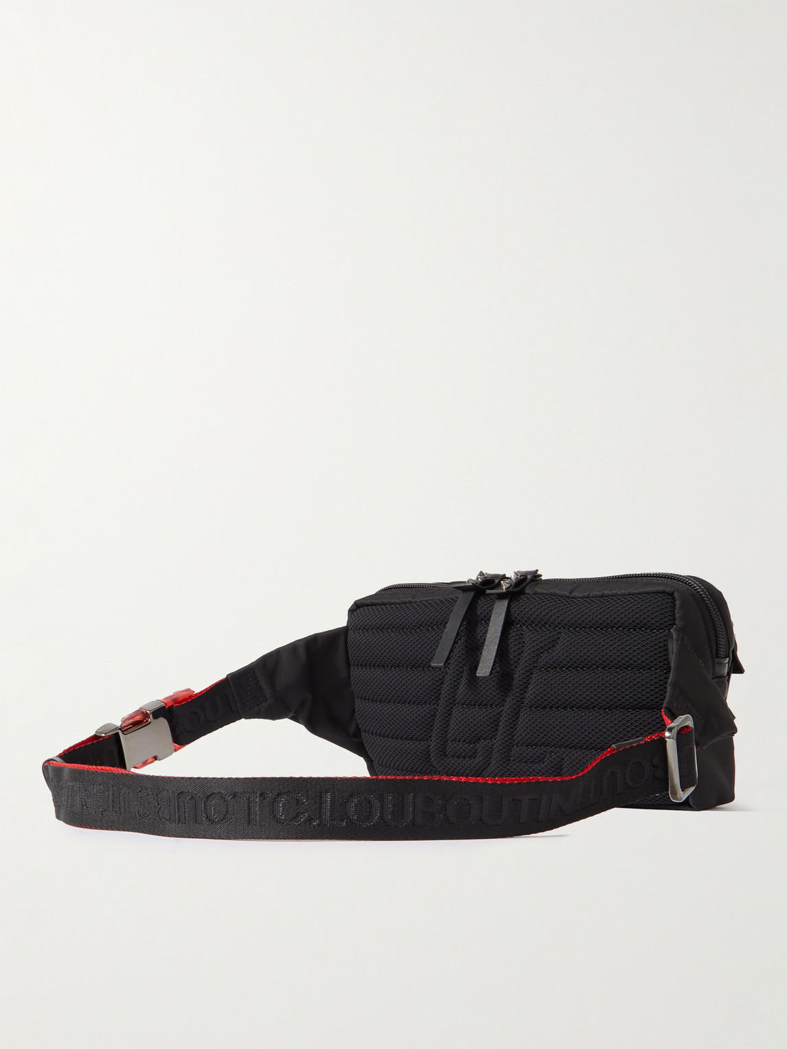 Shop Christian Louboutin Loubideal Studded Rubber-trimmed Shell And Mesh Belt Bag In Black