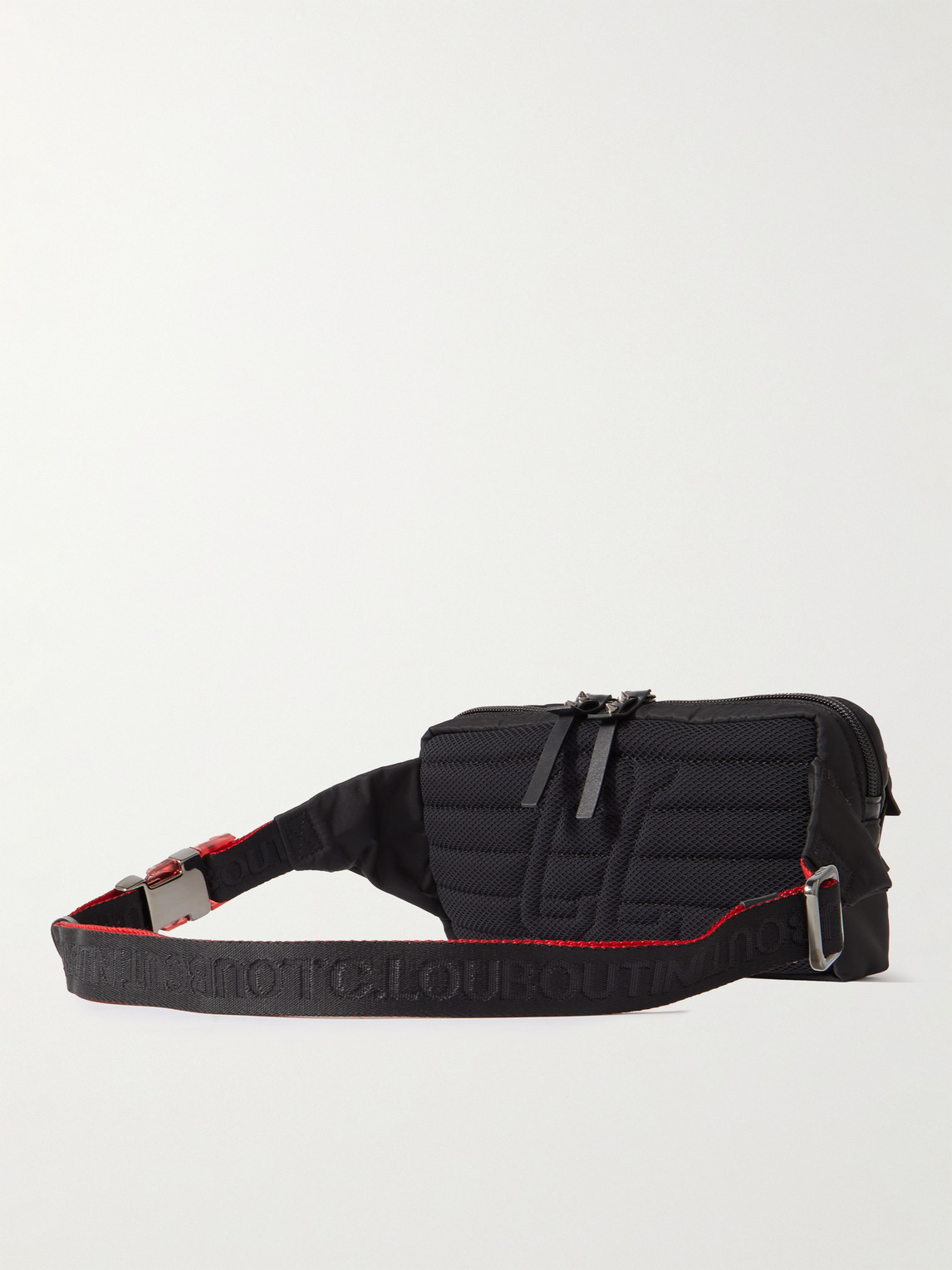 Christian Louboutin Loubideal Studded Rubber-trimmed Shell And Mesh Belt Bag In Black