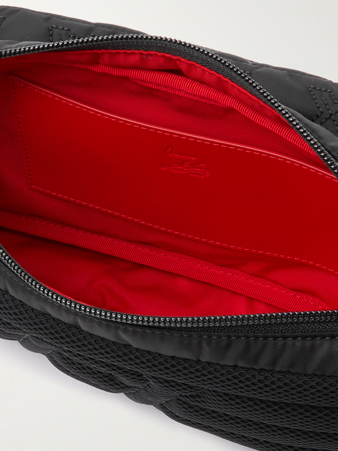 Christian Louboutin Loubideal Studded Rubber-trimmed Shell And Mesh Belt Bag In Black