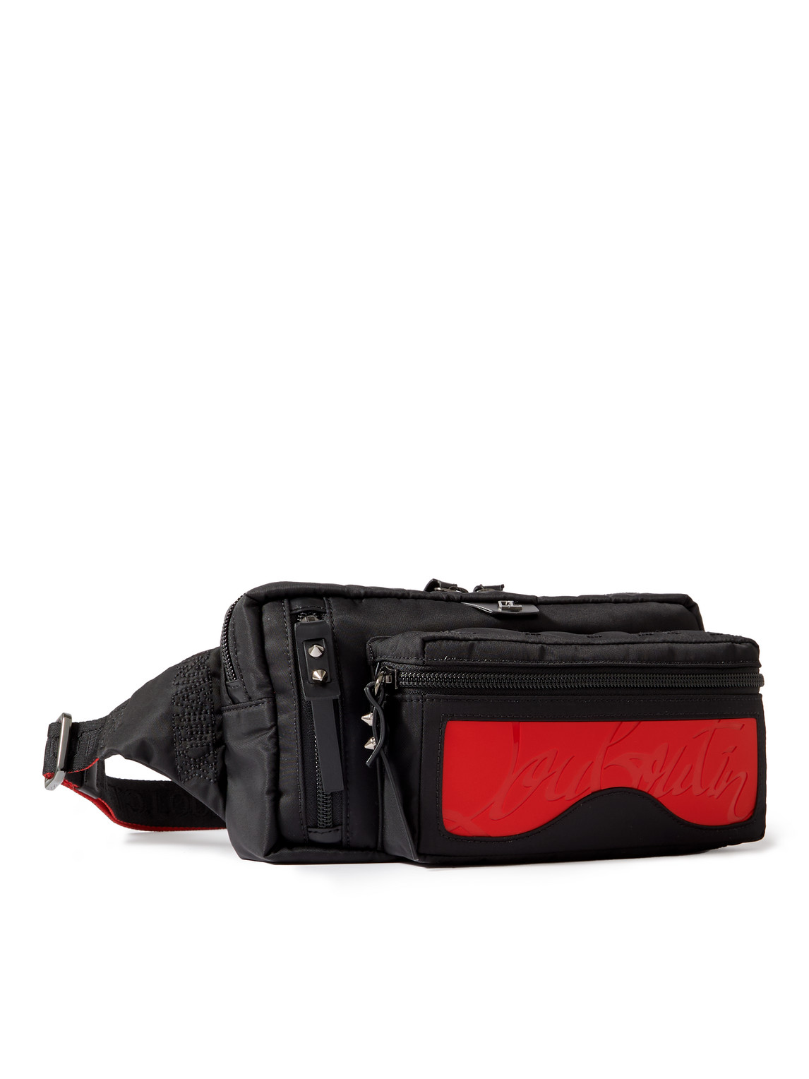 Christian Louboutin Loubideal Studded Rubber-trimmed Shell And Mesh Belt Bag In Black