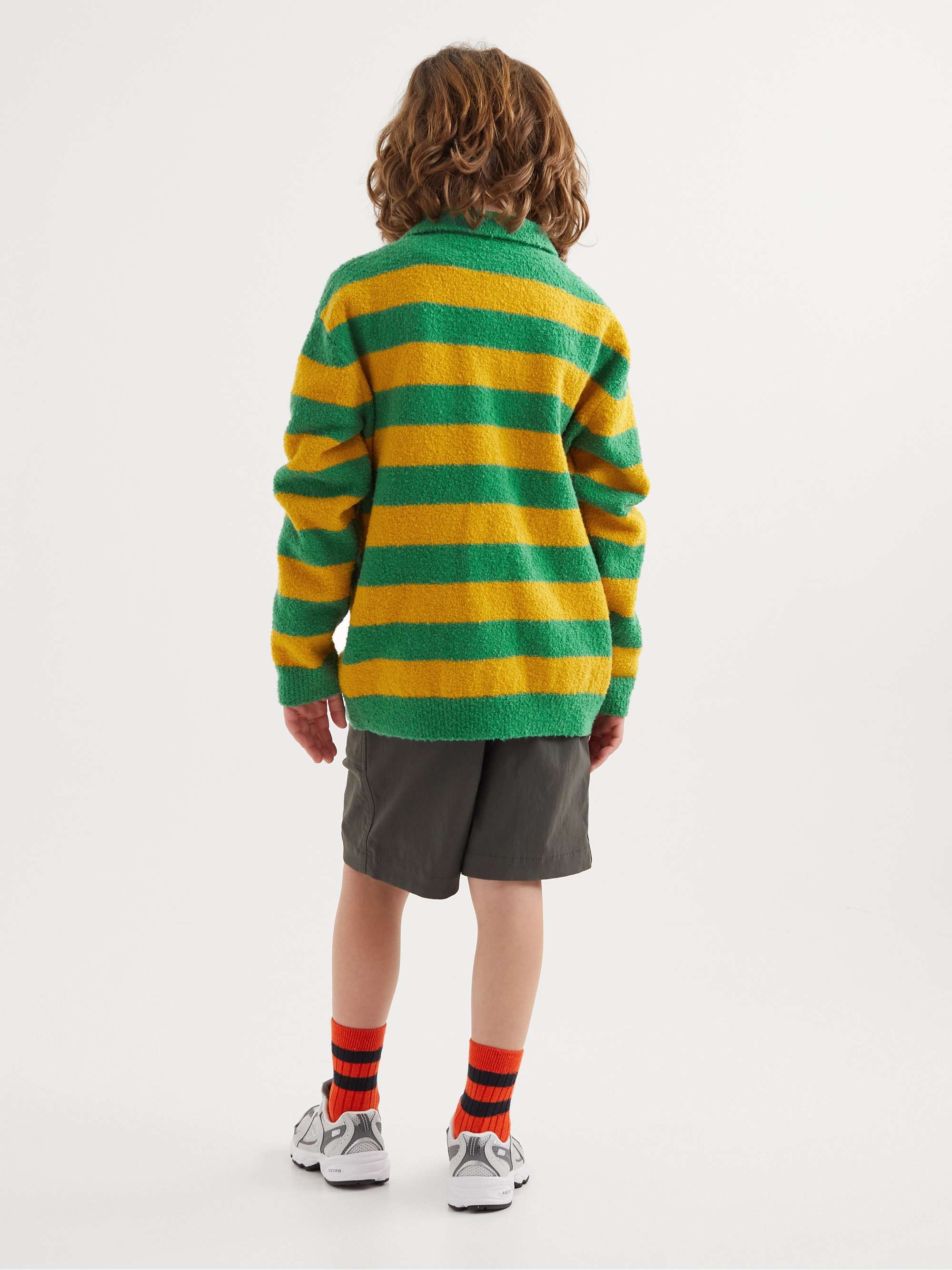 ARKET KIDS Donald Striped Wool and Mohair-Blend Bouclé Polo Shirt