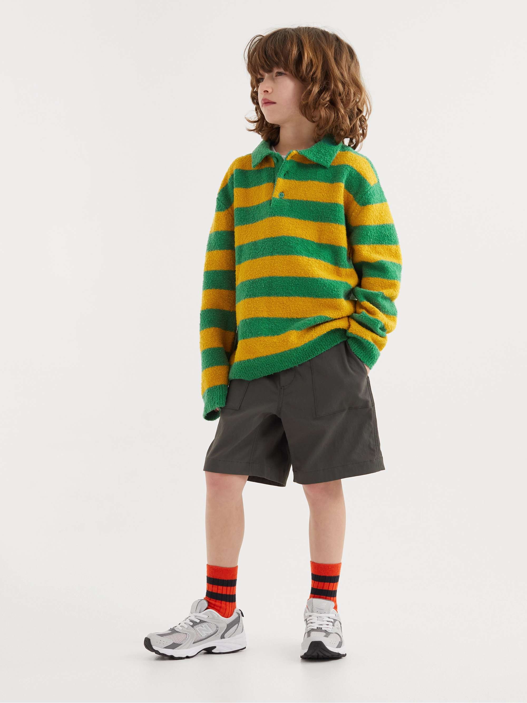ARKET KIDS Donald Striped Wool and Mohair-Blend Bouclé Polo Shirt