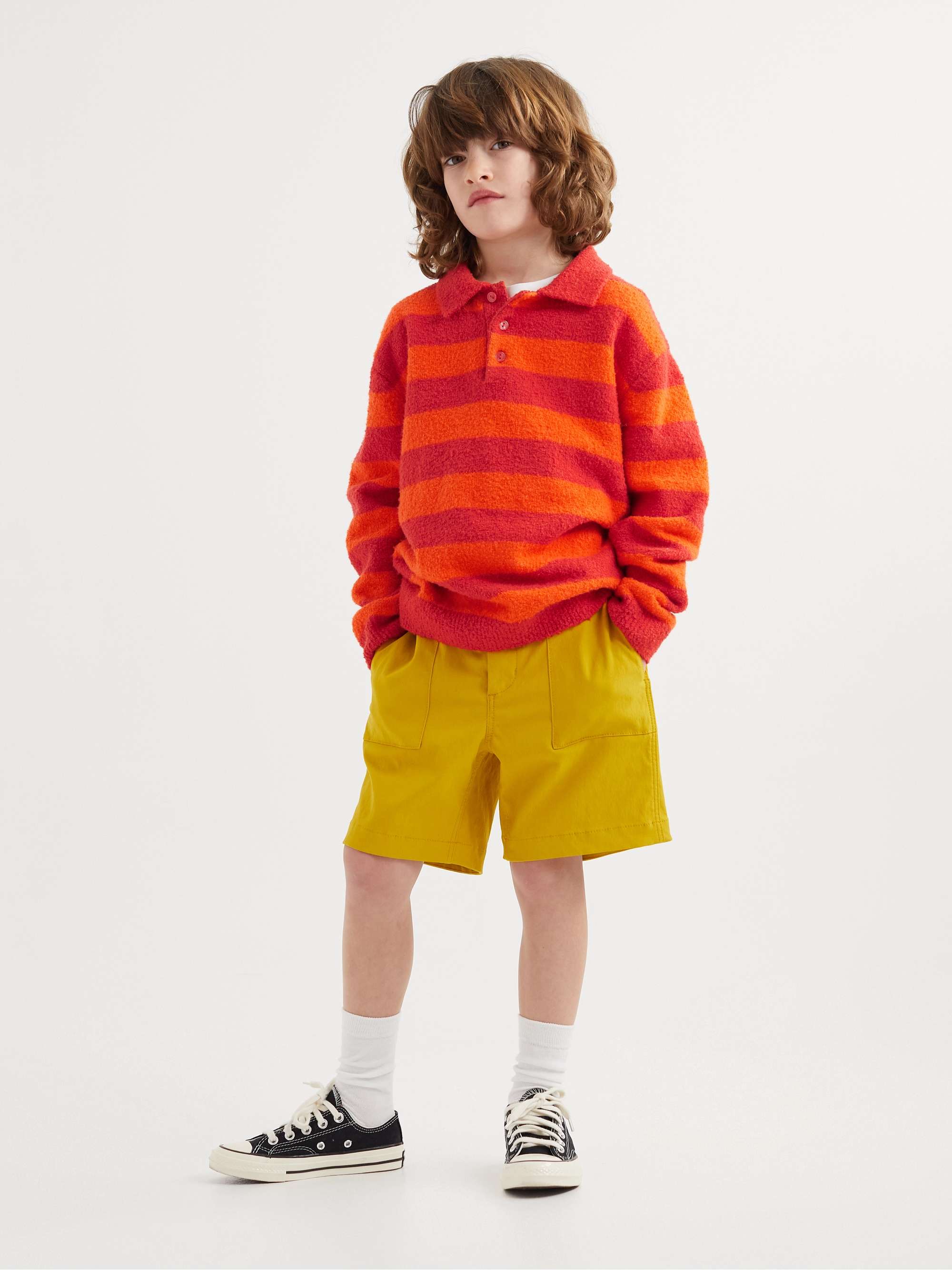 ARKET KIDS Donald Striped Wool and Mohair-Blend Bouclé Polo Shirt