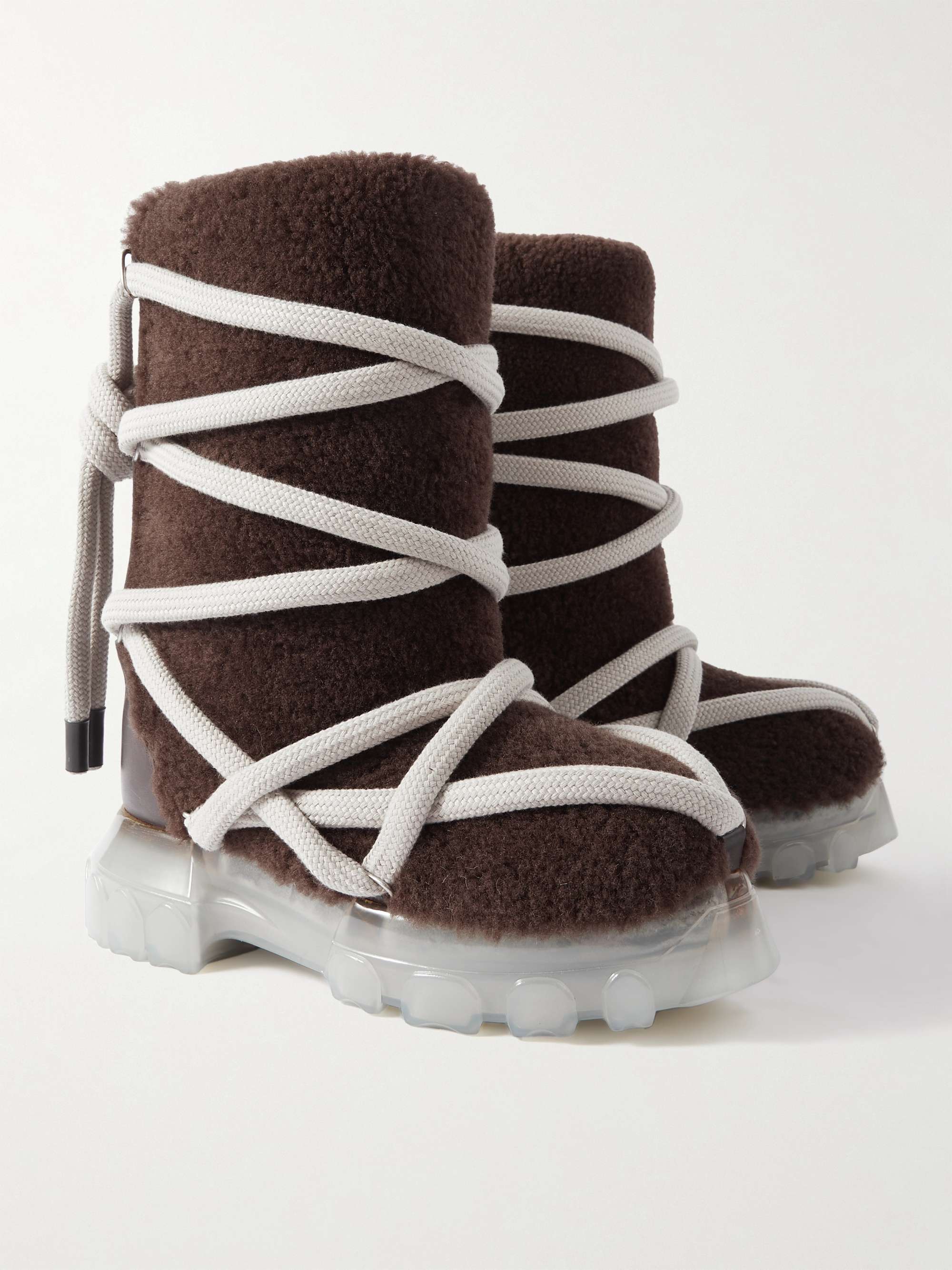 RICK OWENS Lunar Tractor Leather-Trimmed Shearling Boots for Men | MR ...