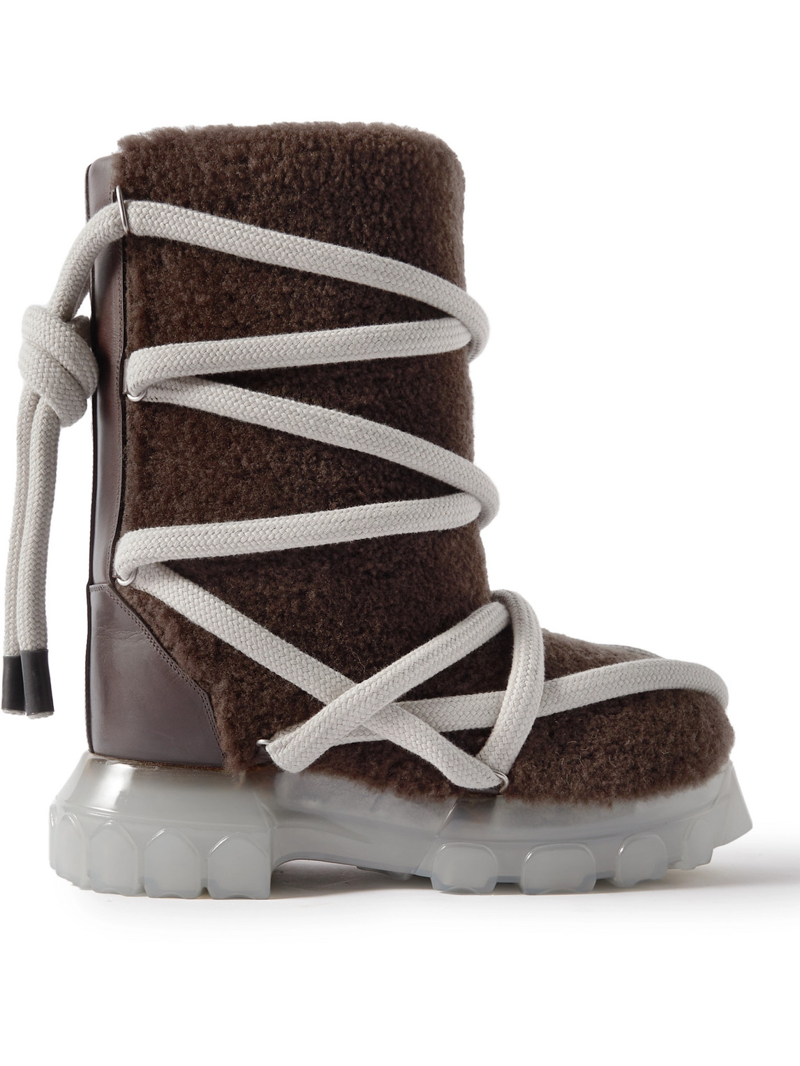 Rick Owens - Lunar Tractor Leather-Trimmed Shearling Boots - Men - Brown - EU 42