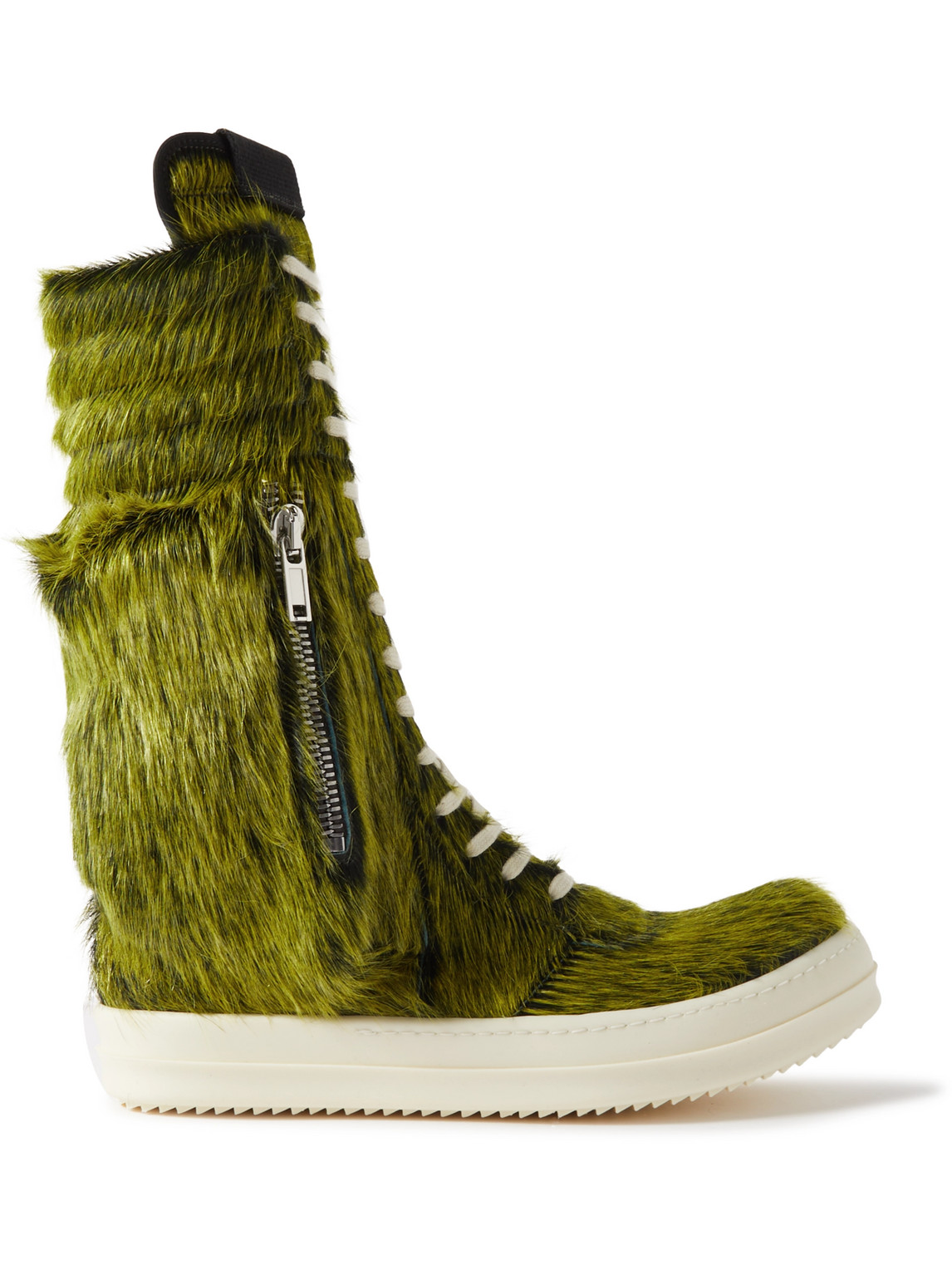 RICK OWENS GEOBASKET CALF HAIR AND LEATHER HIGH-TOP SNEAKERS