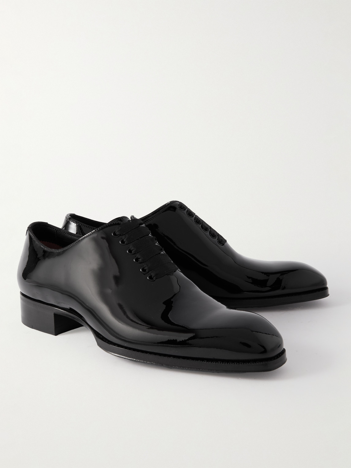 Shop Tom Ford Elkan Whole-cut Patent-leather Oxford Shoes In Black