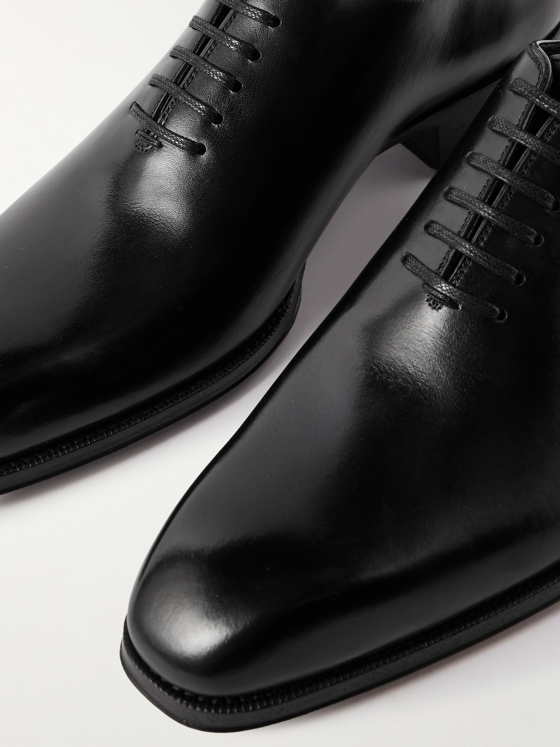 Shop Tom Ford Elkan Whole-cut Glossed-leather Oxford Shoes In Black