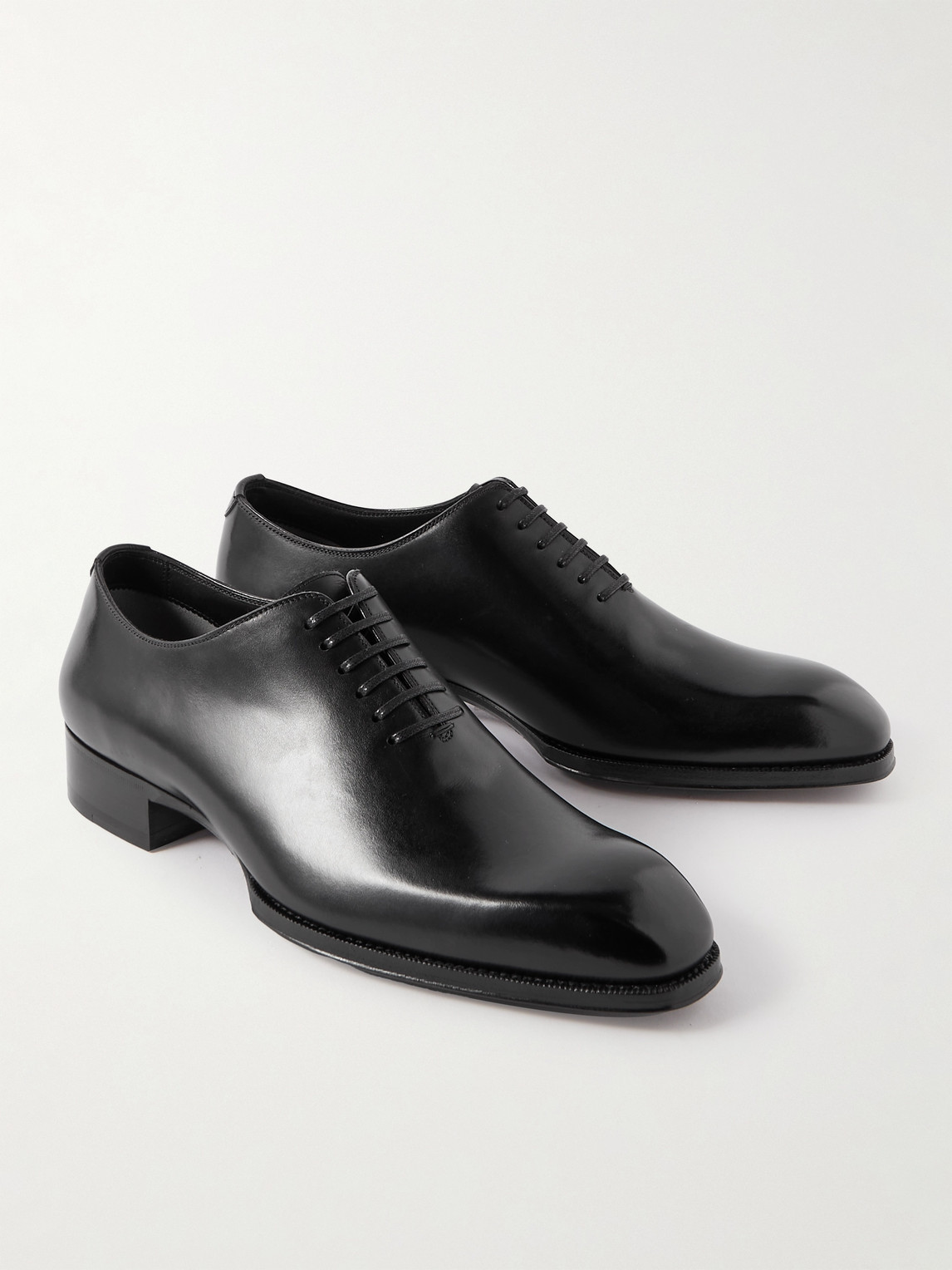 Shop Tom Ford Elkan Whole-cut Glossed-leather Oxford Shoes In Black