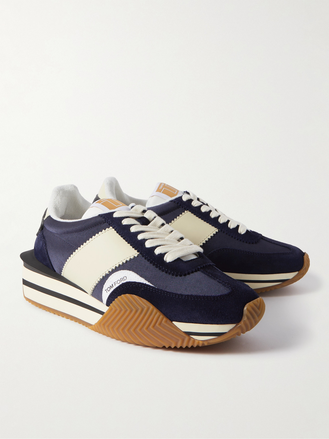 Shop Tom Ford James Rubber-trimmed Suede, Nylon And Leather Sneakers In Blue