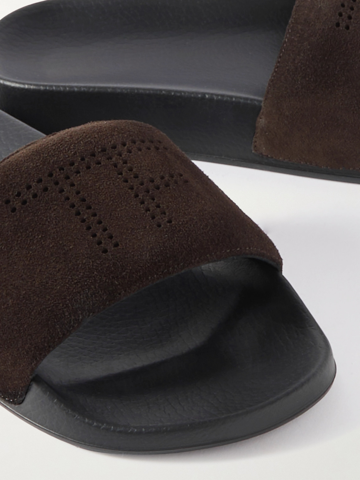 Shop Tom Ford Ricky Logo-perforated Suede Slides In Brown