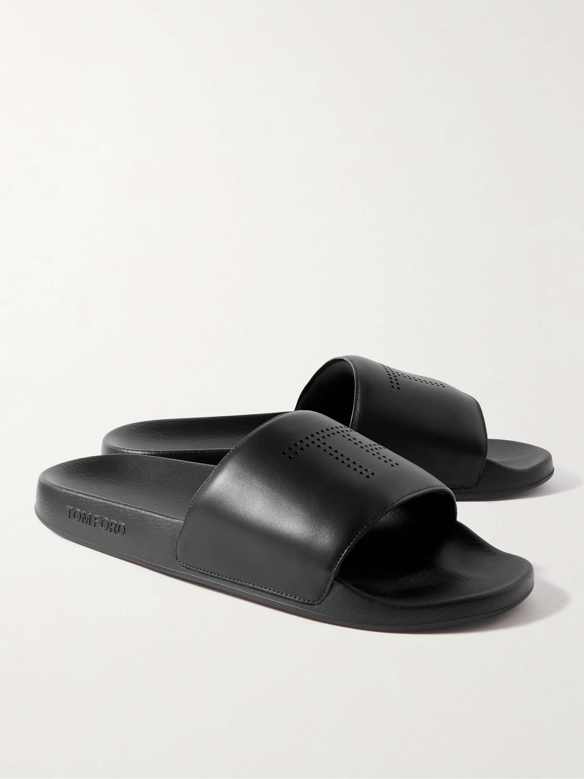 TOM FORD Ricky Logo-Perforated Leather Slides for Men | MR PORTER