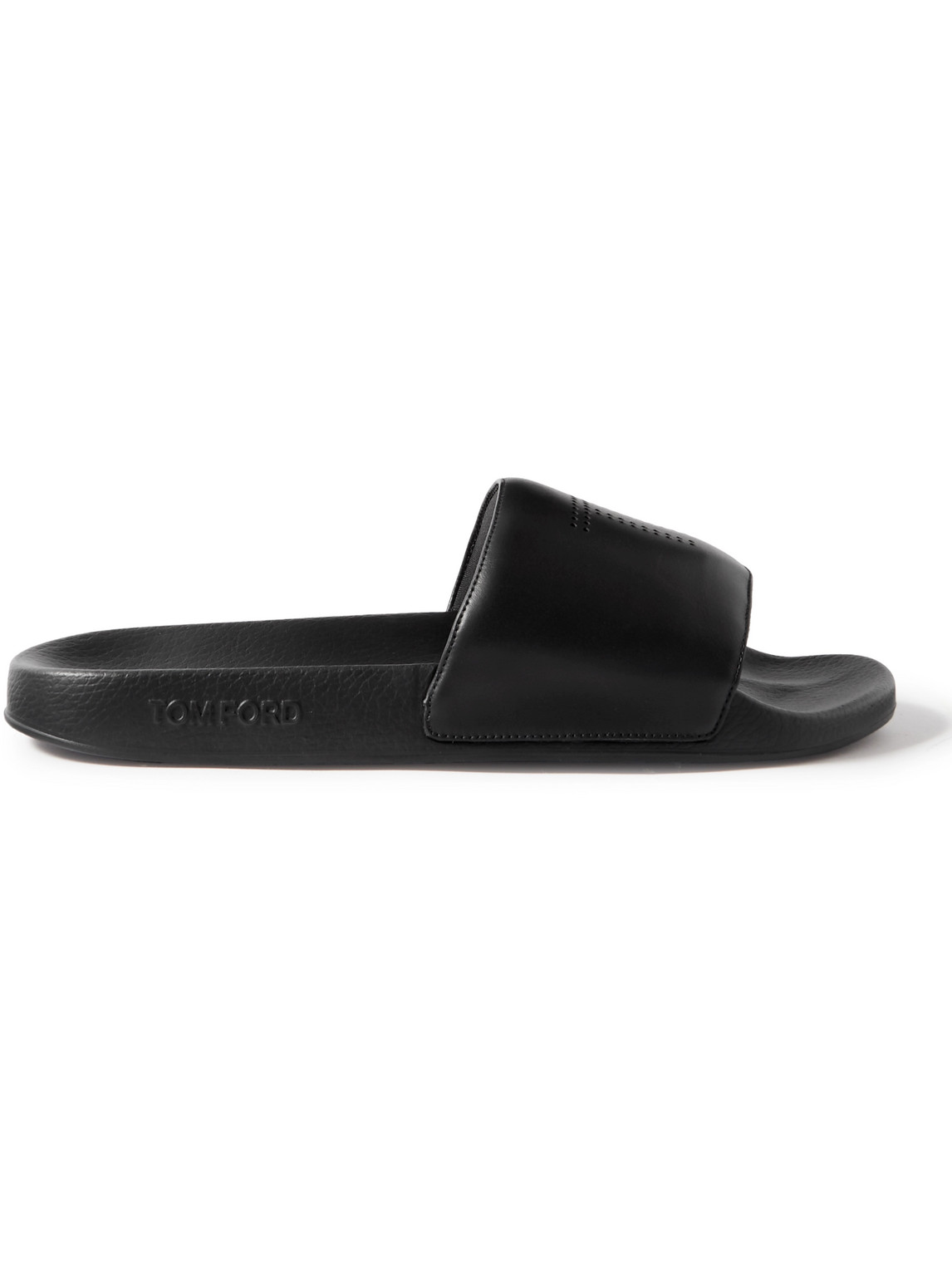 Shop Tom Ford Ricky Logo-perforated Leather Slides In Black