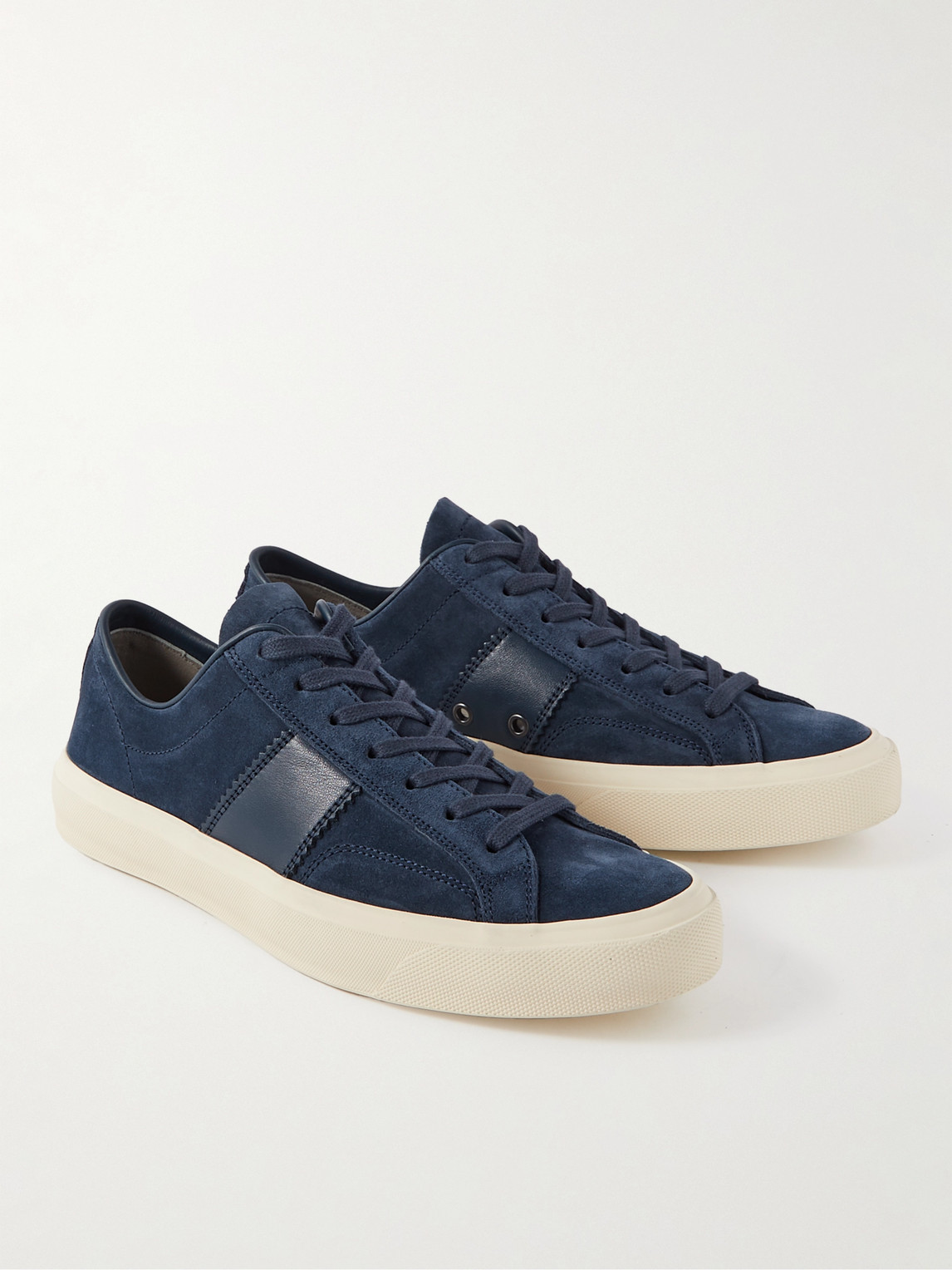 Shop Tom Ford Cambridge Leather-trimmed Suede Sneakers In Blue